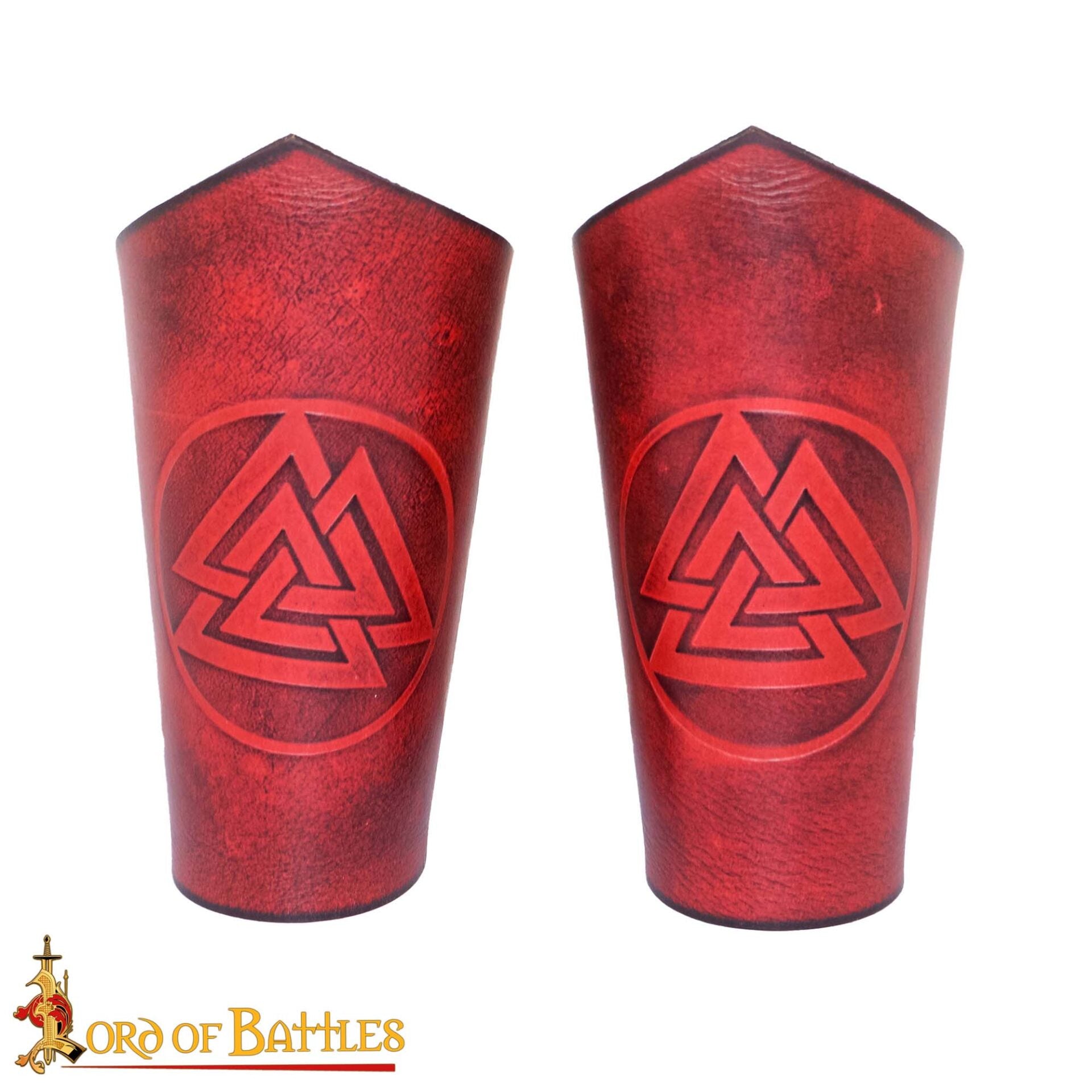 Brazales de cuero con símbolo Valknut - Guerreros - Granate