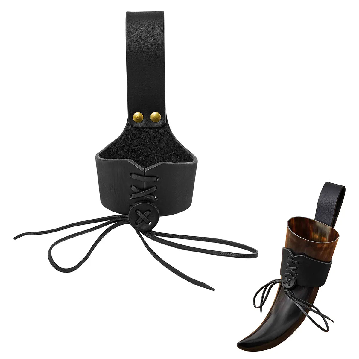 Imagen única de: Funda para cuerno de beber en cuero 3 mm — Ajustable (Negro, L)