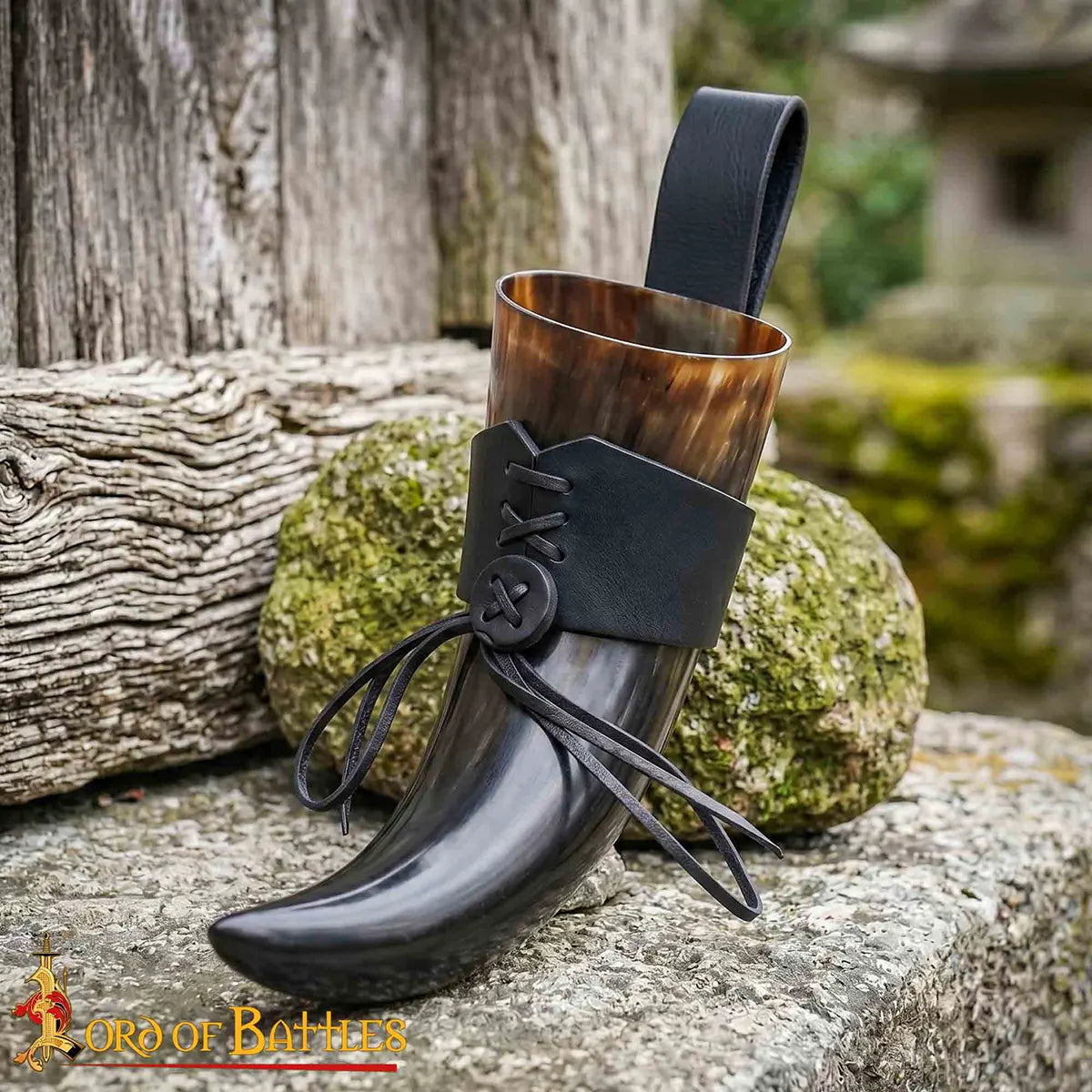 Imagen única de: Funda para cuerno de beber en cuero 3 mm — Ajustable (Negro, L)