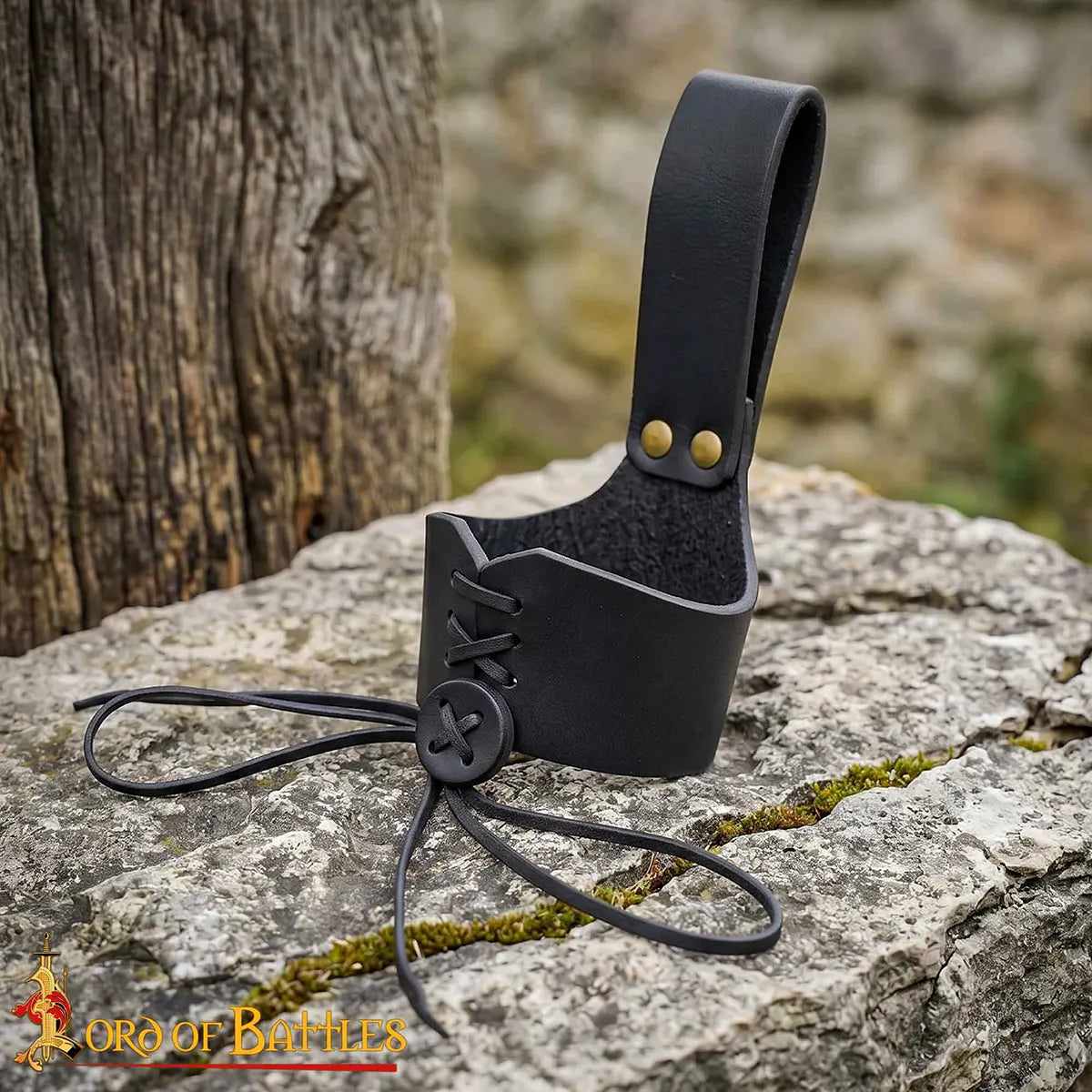 Imagen única de: Funda para cuerno de beber en cuero 3 mm — Ajustable (Negro, L)