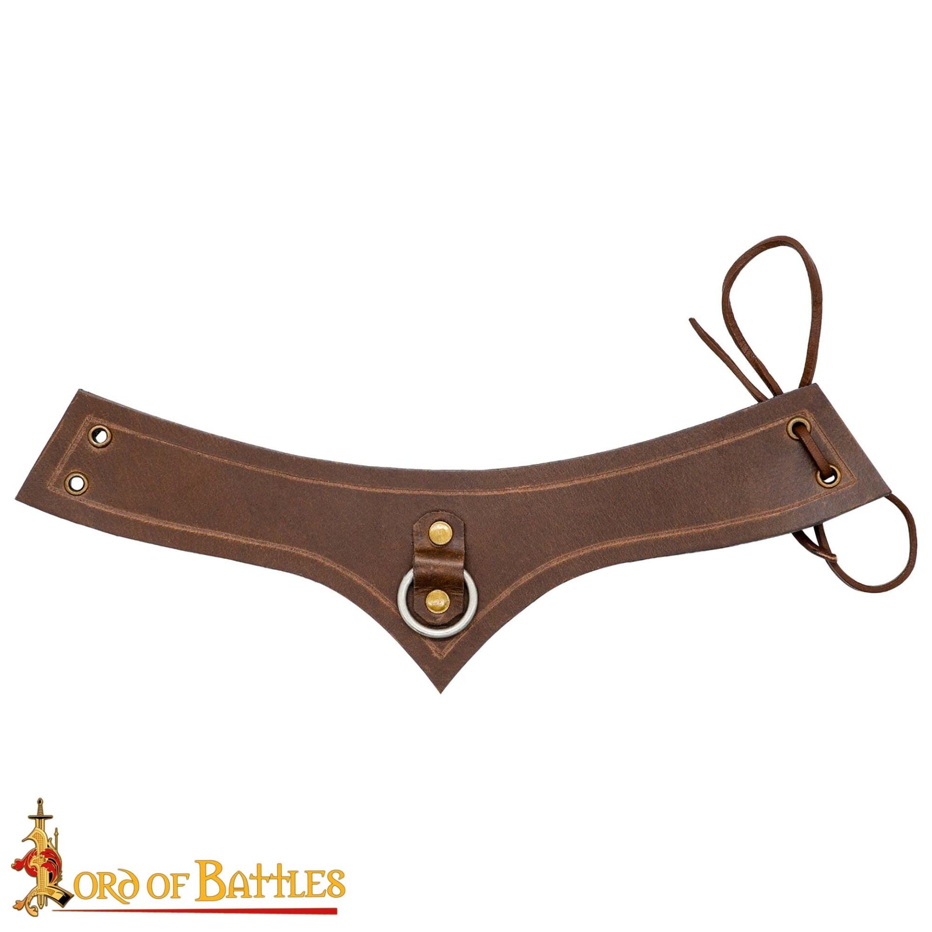 Accesorio de cuero genuino con anilla de acero para LARP y cosplay - Marrón
