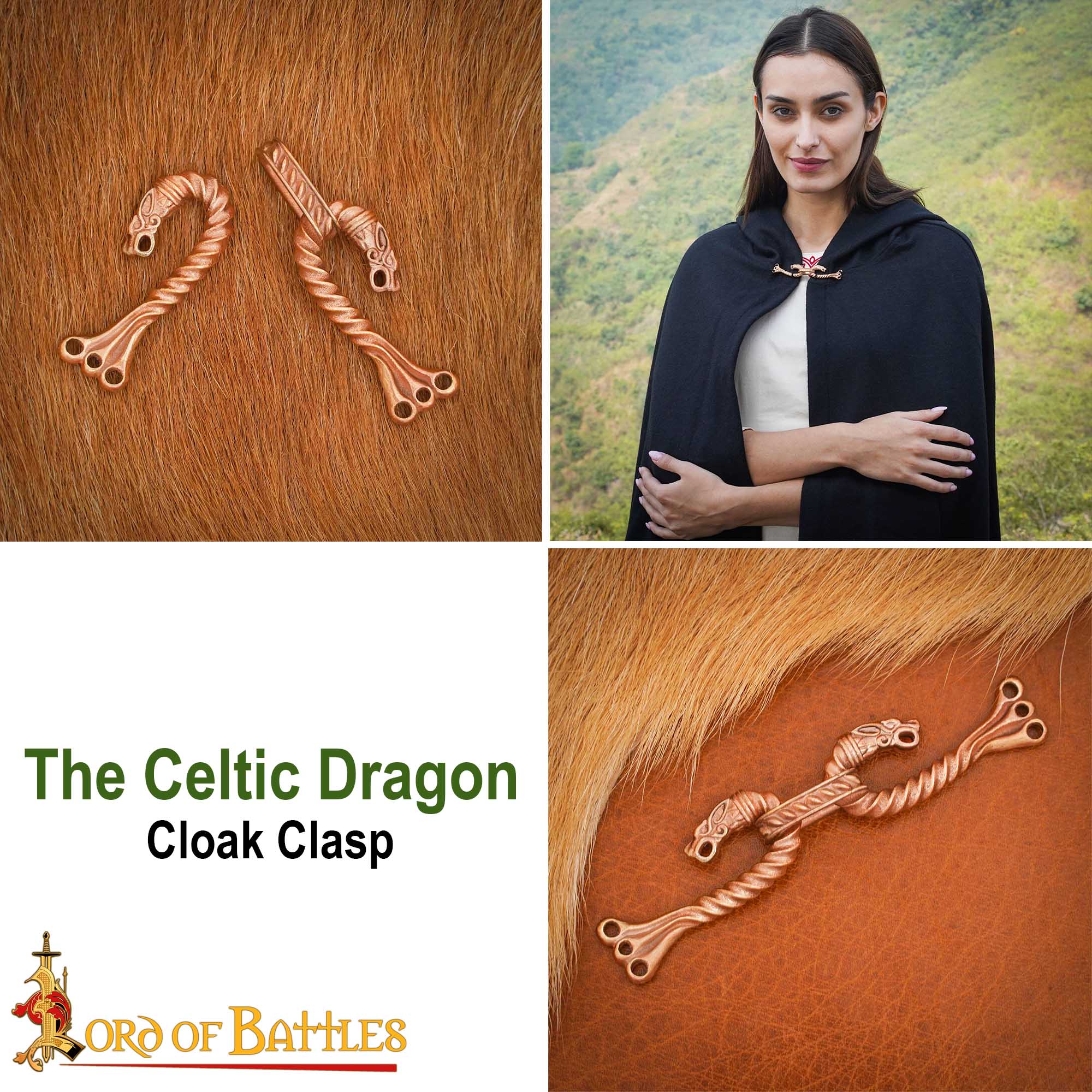 Broche vikingo de bronce para capa con cabezas de animal - cera perdida - imagen 85