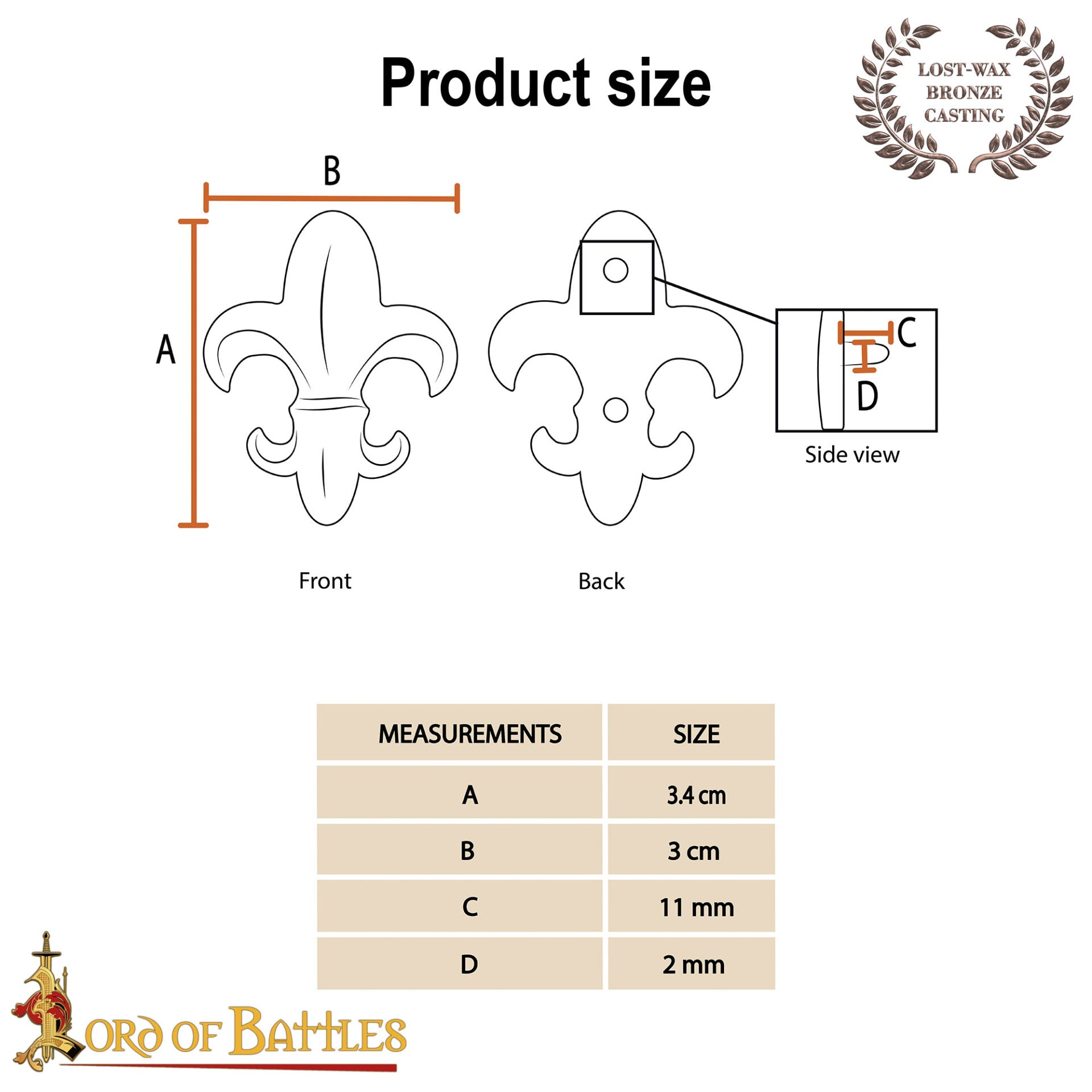 Imagen única de: Broche para Cinturón Flor de Lis de Bronce Fundido a la Cera Perdida