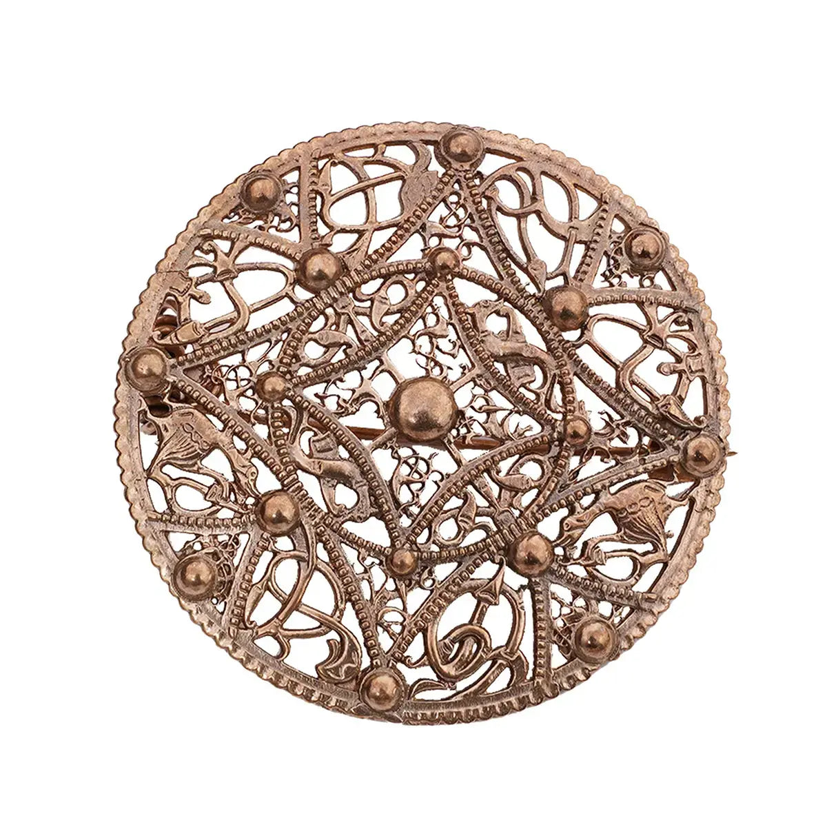 Broche disco vikingo de bronce con filigrana estilo Urnes, 6 cm - Bronce