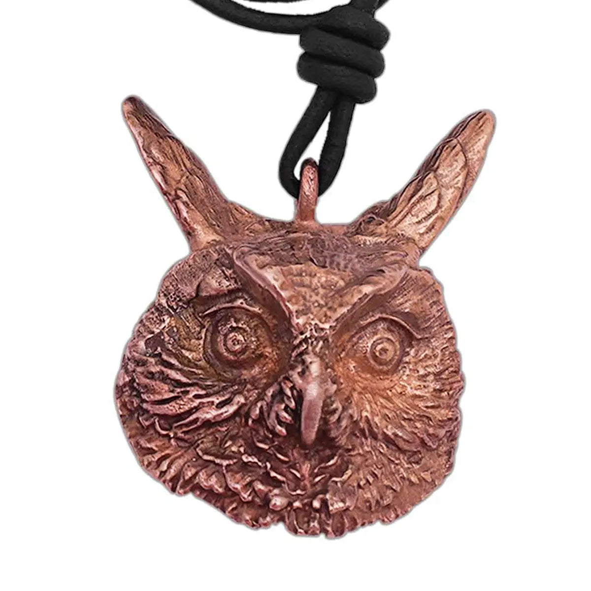 Colgante búho en bronce, fundición por cera perdida con cordón de cuero - Bronce