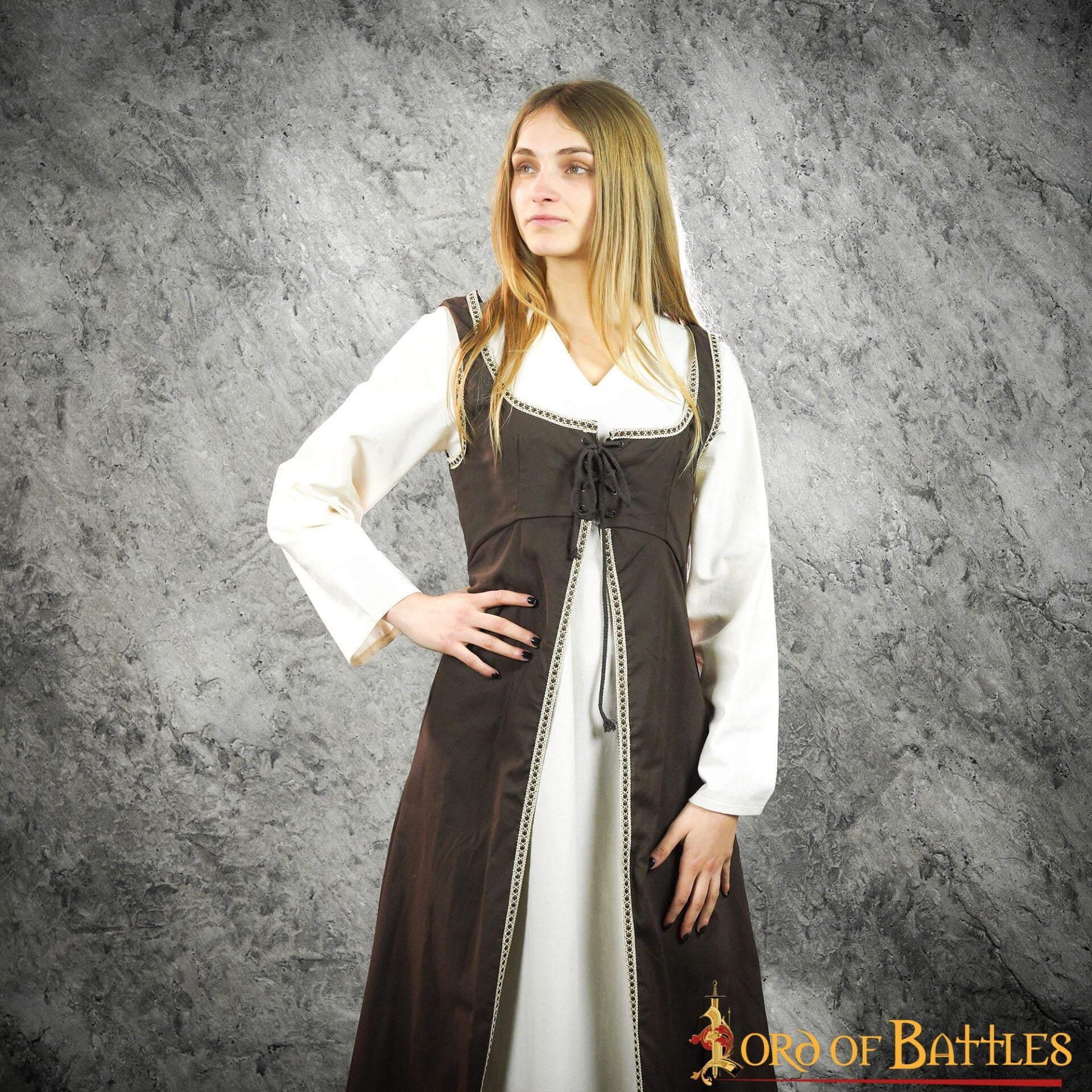 Corpiño medieval de algodón Brial para mujer - Marrón - 4XL