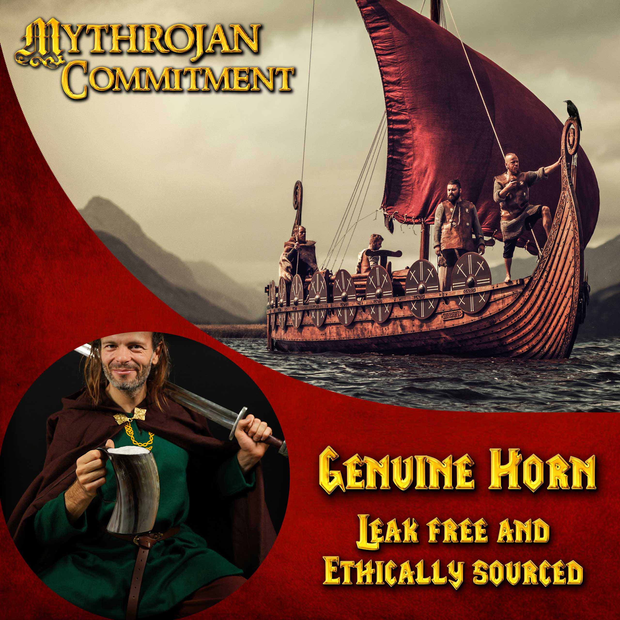 Jarra cuerno vikingo con correa de cuero, 800 ml – Mythrojan - imagen 2