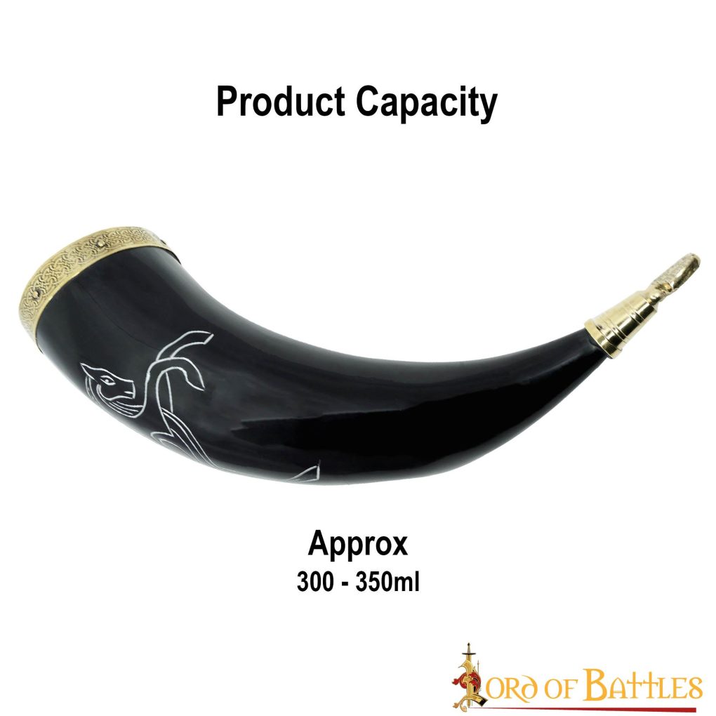 Imagen única de: Cuerno Medieval para Beber 300-350 Ml con Accesorios de Latón Macizo Puro Cuerno de Buey Auténtico