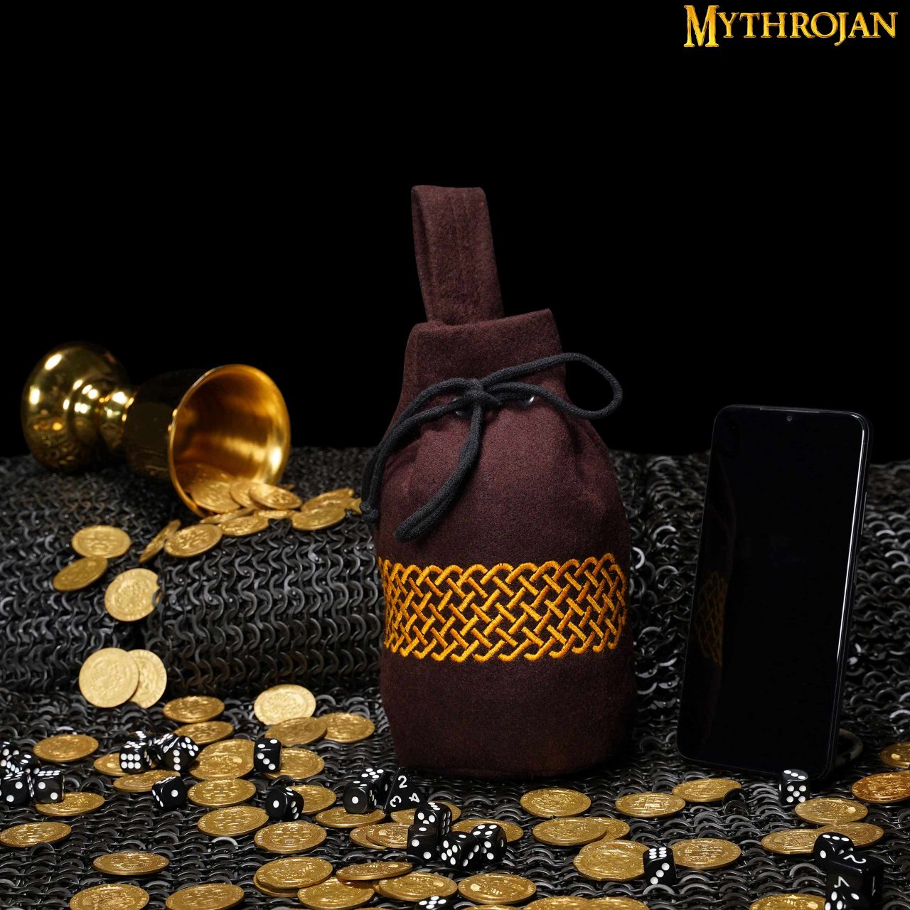 Zurrón medieval de lana bordado con cordón - imagen 12
