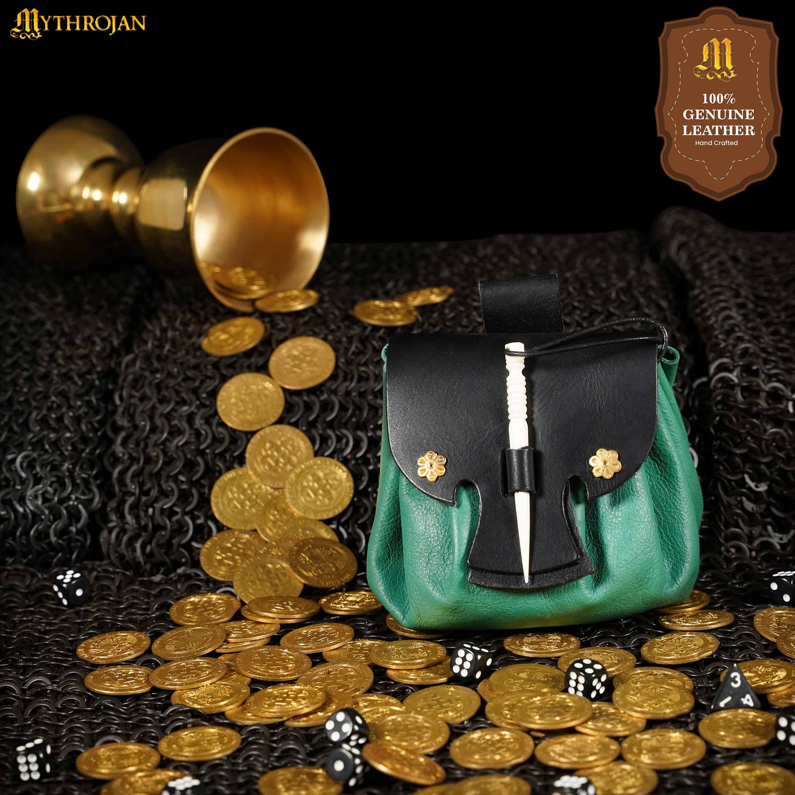 Bolsa de cinturón medieval pequeña en cuero - Mythrojan - imagen 11