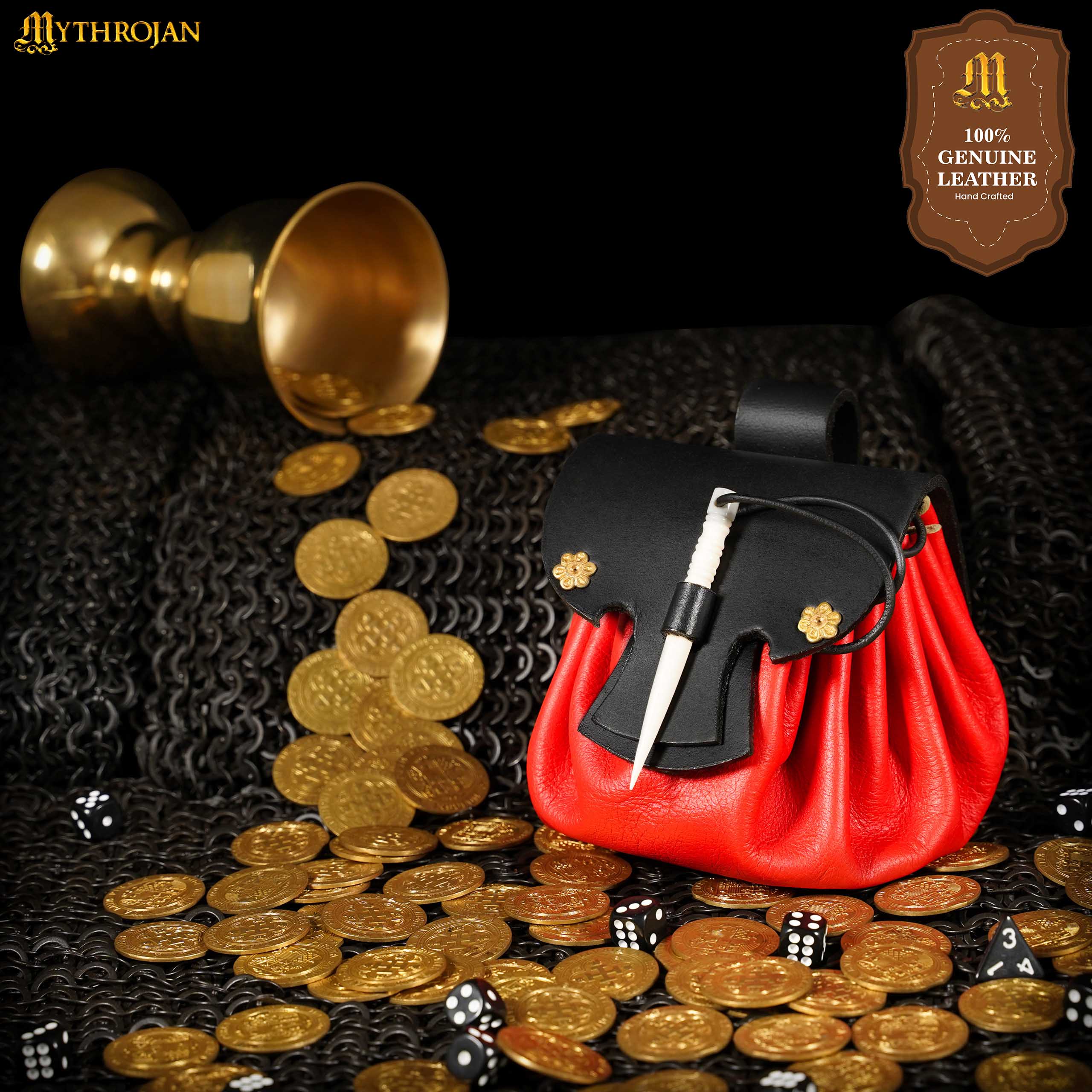Bolsa de cinturón medieval pequeña en cuero - Mythrojan - imagen 4