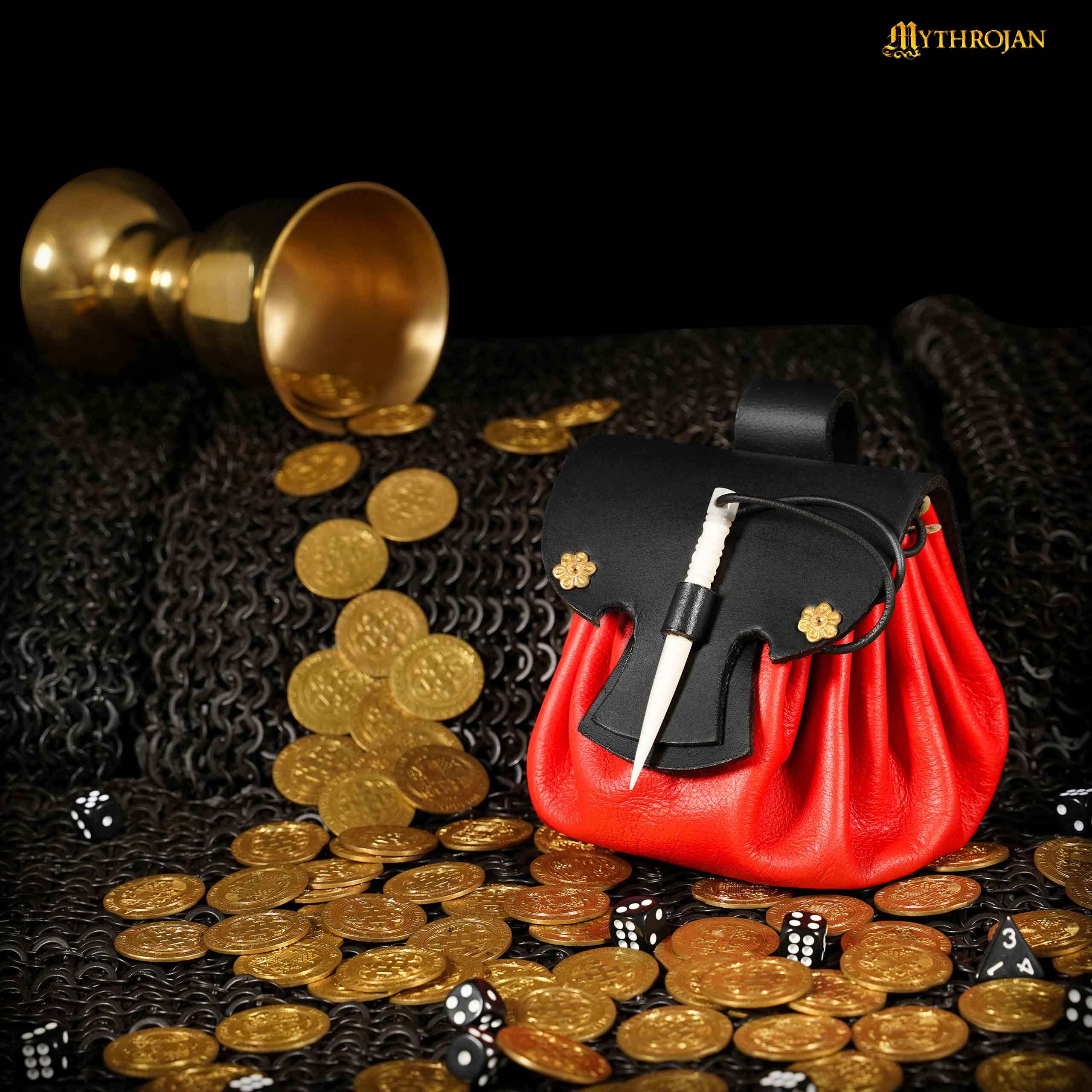 Bolsa de cinturón medieval pequeña en cuero - Mythrojan - imagen 5
