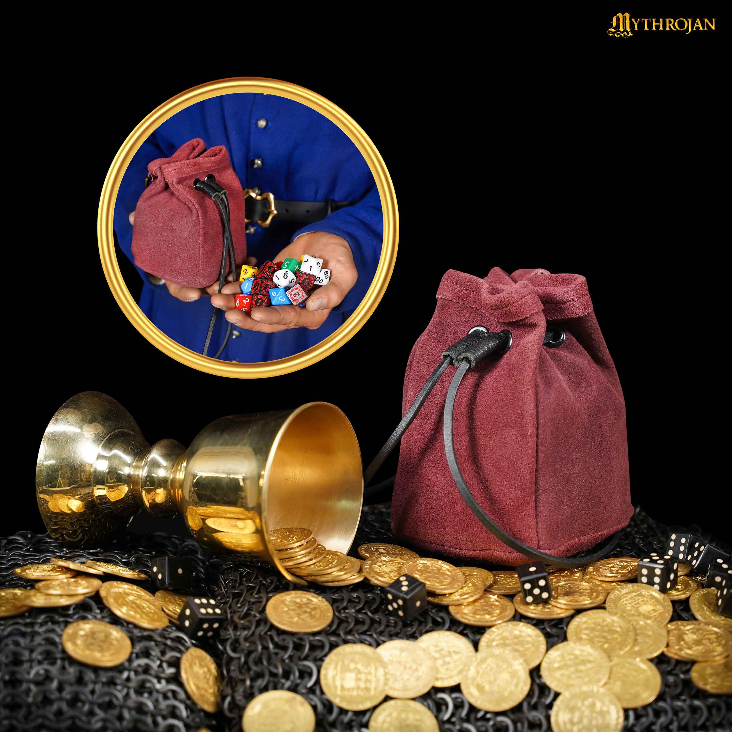 Bolsa medieval de cordón Mythrojan, 5” x 4” (ante) - Azul oscuro - imagen 14