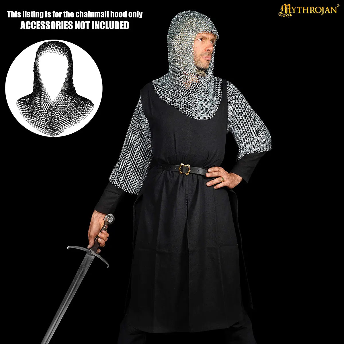 Capucha de malla medieval en acero (10 mm, 16 gauge) — Talla L - imagen 7