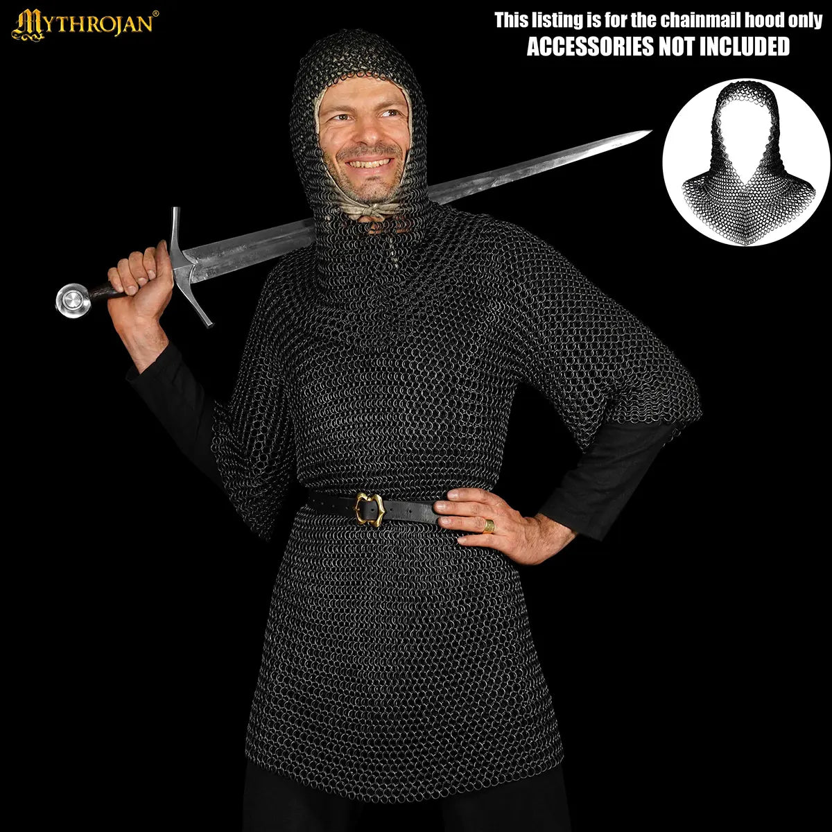 Capucha de malla medieval en acero (10 mm, 16 gauge) — Talla L - imagen 5