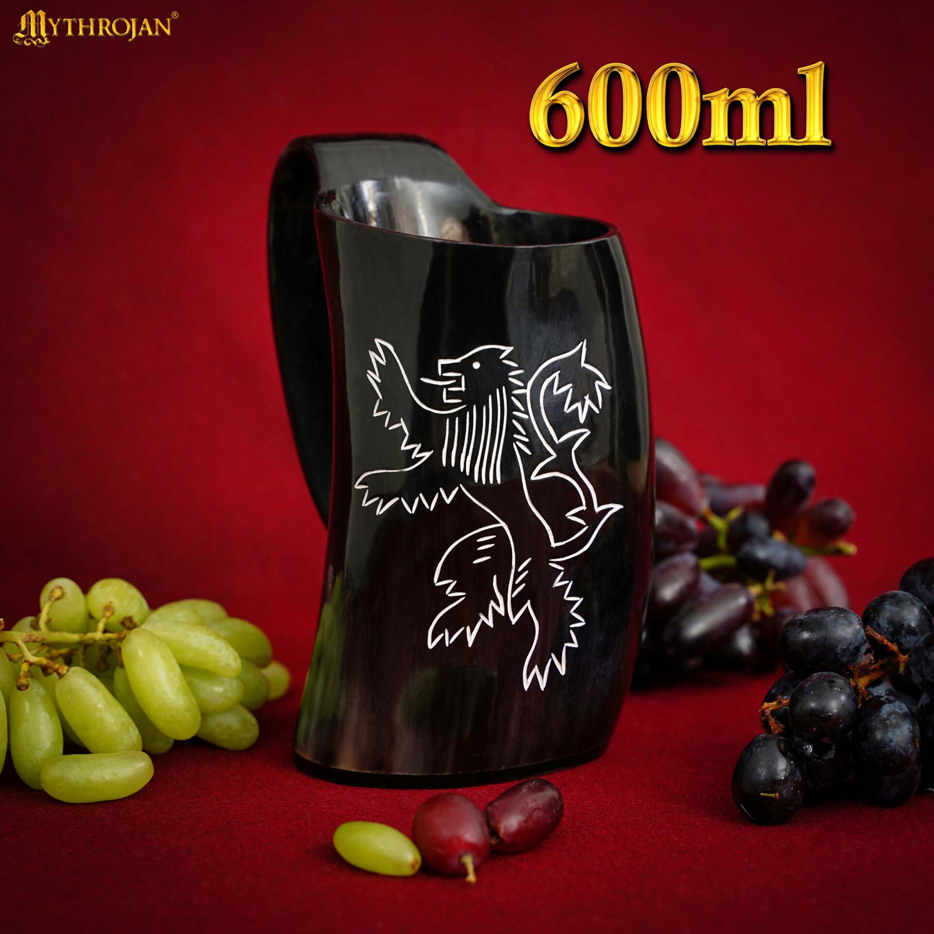 Jarra vikinga de cuerno de buey grabada con funda de cuero - imagen 16