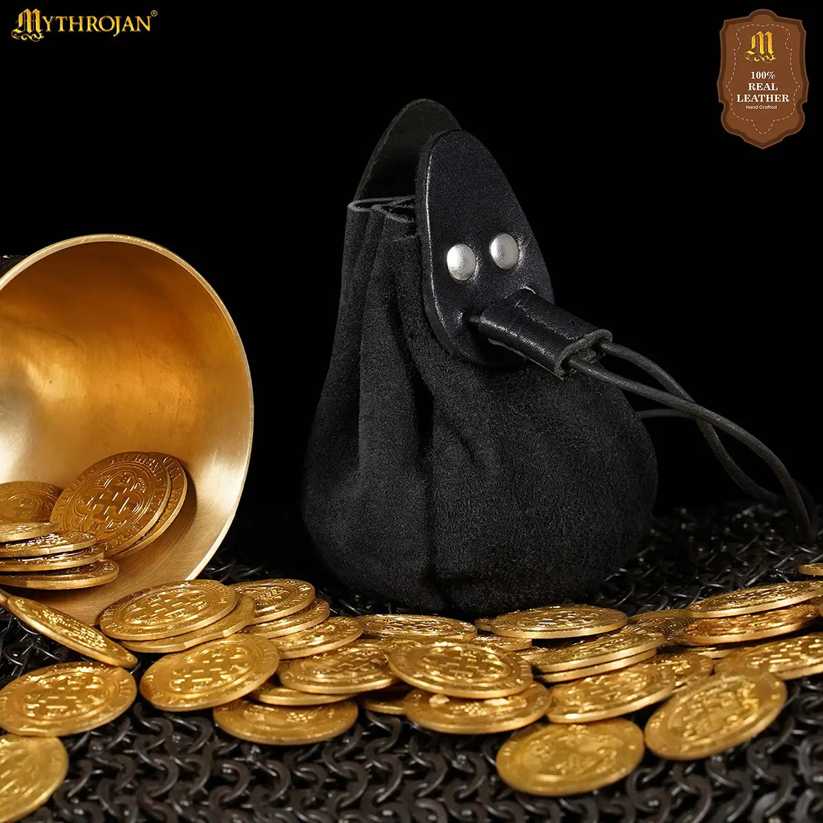 Bolsa medieval de ante con cordón, gris — para monedas y dados - imagen 8