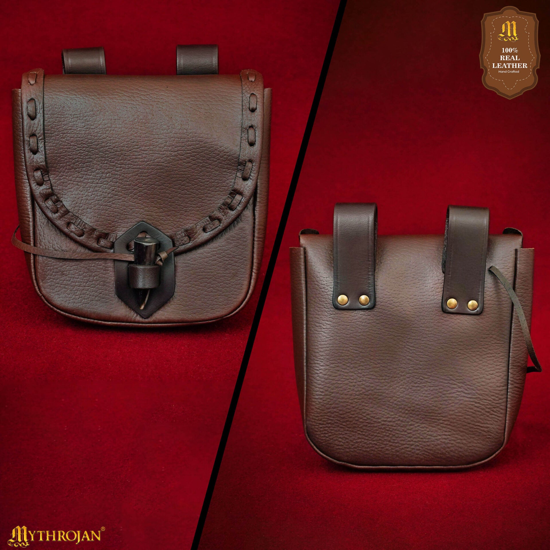 Bolsa de cinturón medieval de cuero con cierre de cuerno - imagen 39