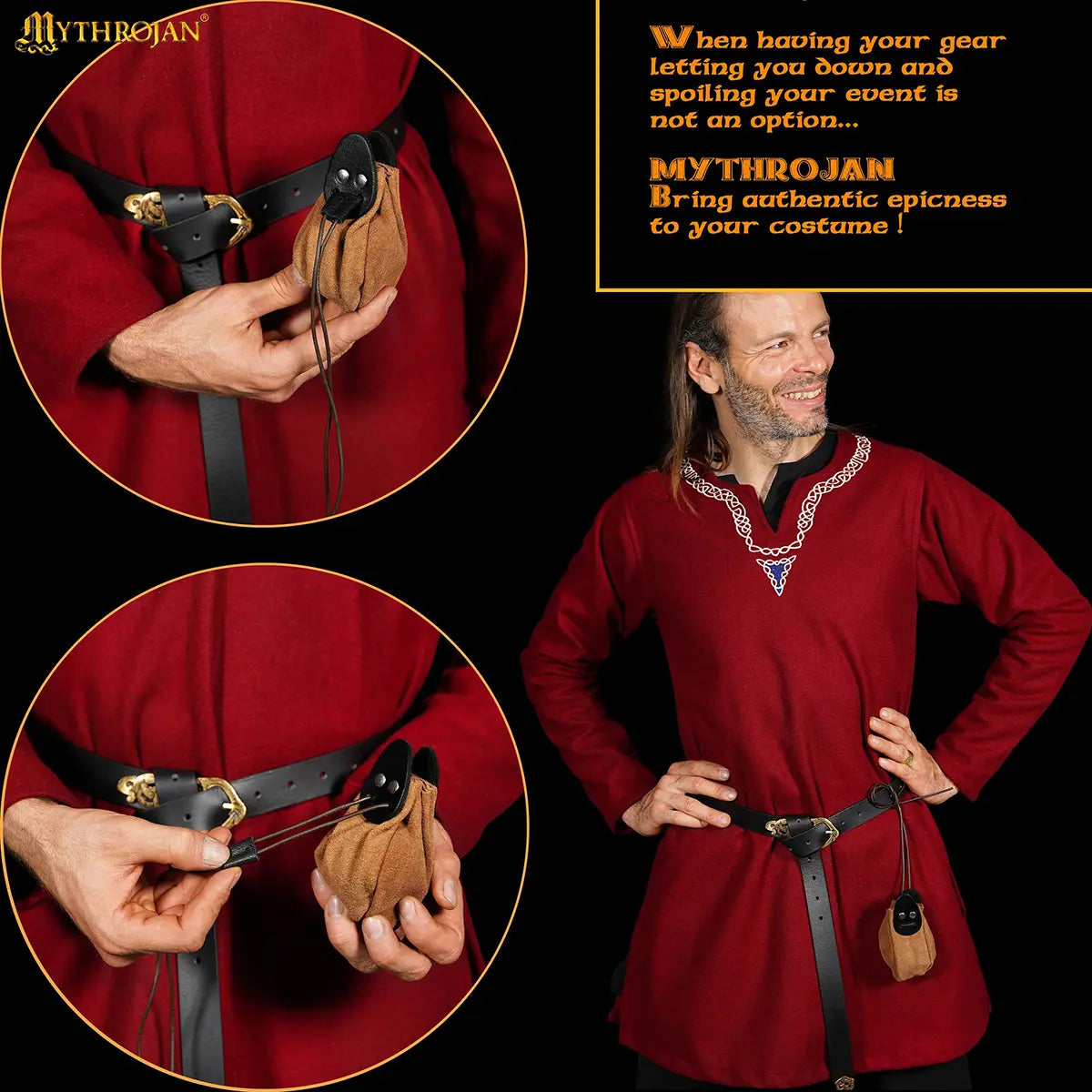 Bolsa medieval de ante con cordón, gris — para monedas y dados - imagen 17