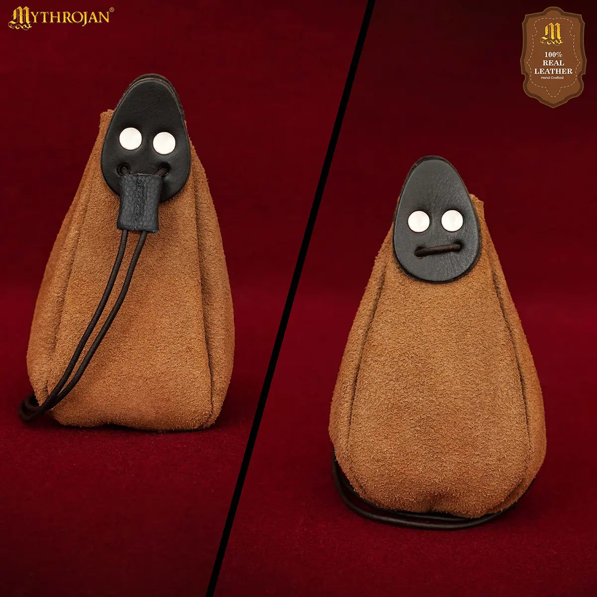 Bolsa medieval de ante con cordón, gris — para monedas y dados