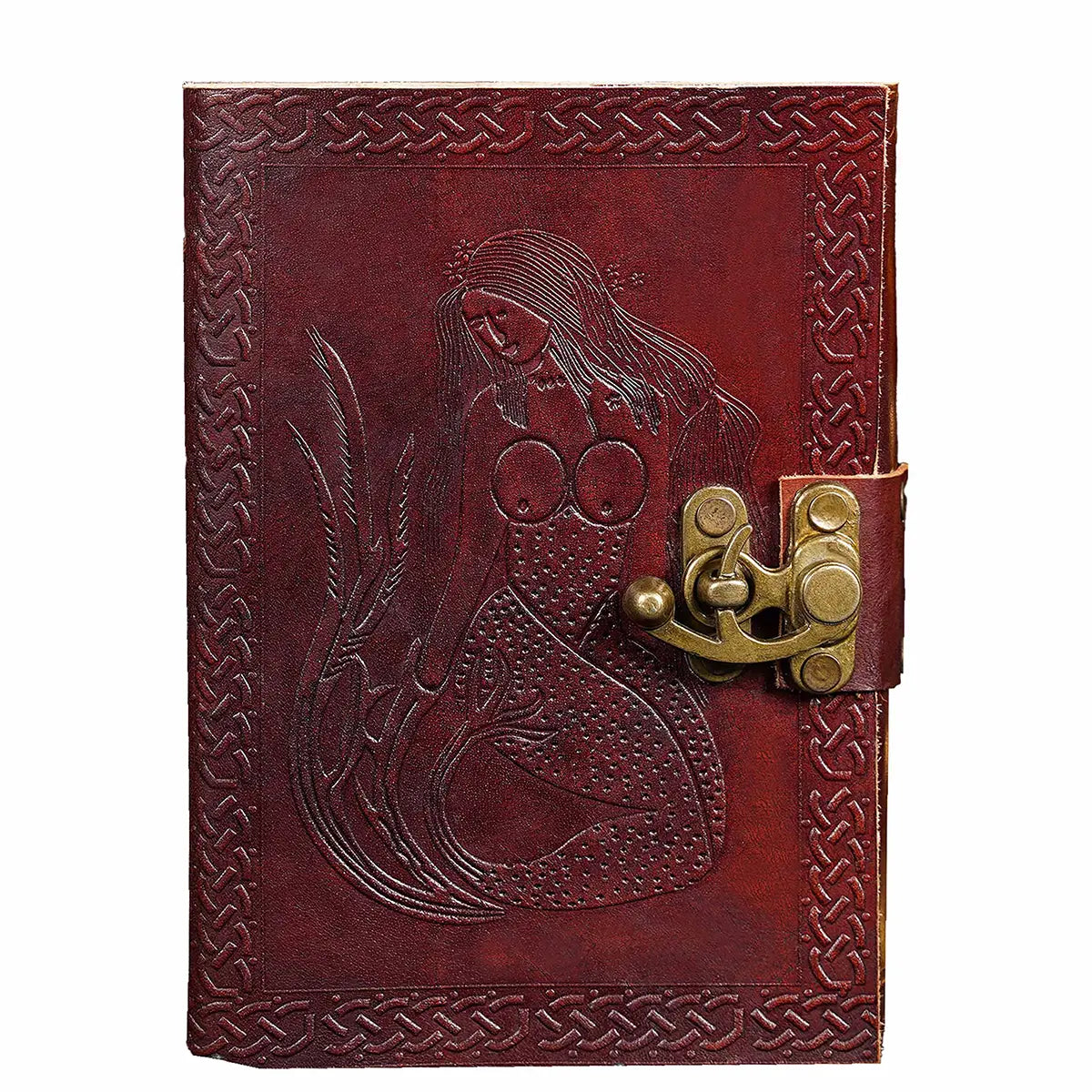 Cuaderno medieval de cuero con cerradura y diseño de sirena