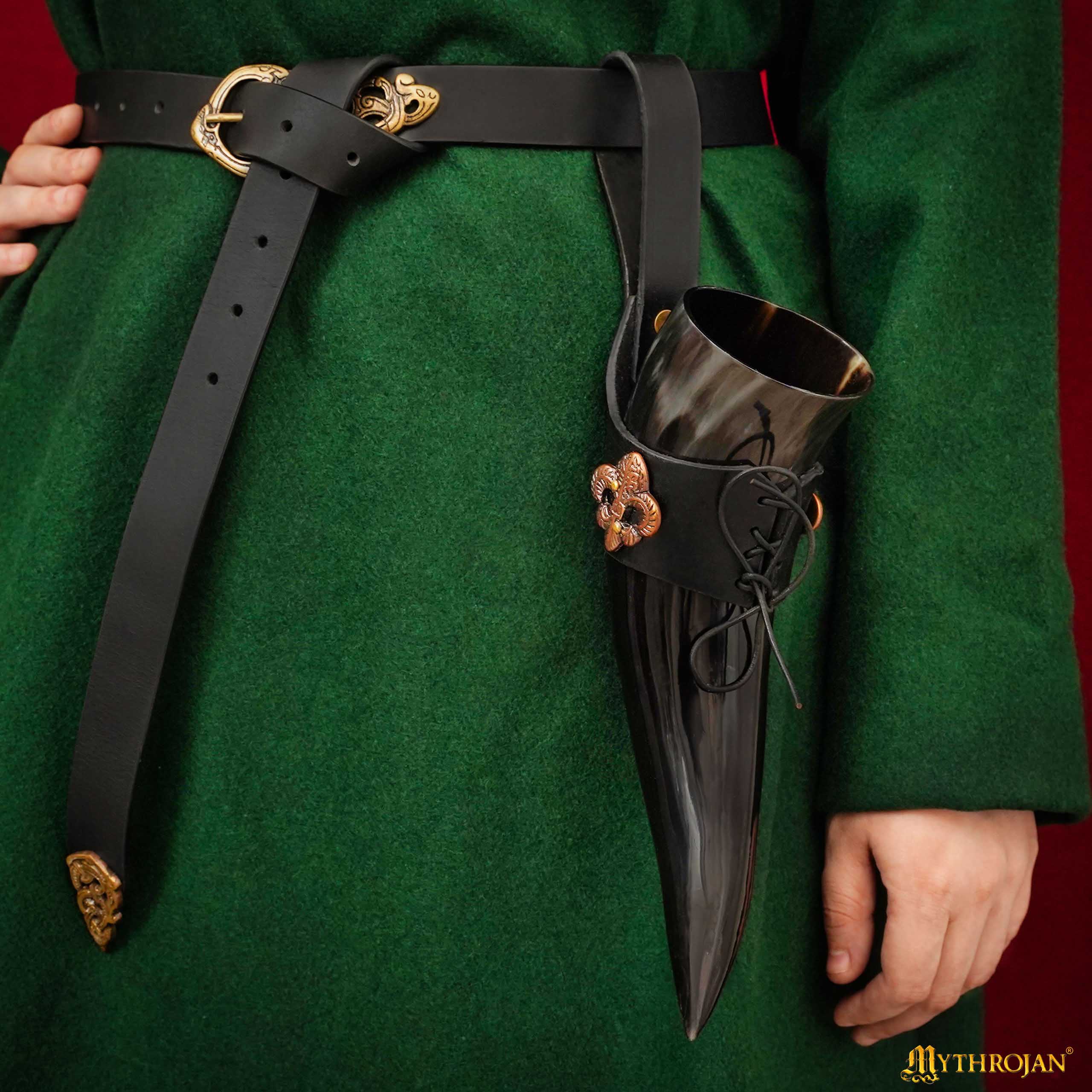 Cuerno bebedor vikingo 250 ml con soporte de cuero negro – acabado pulido - imagen 4