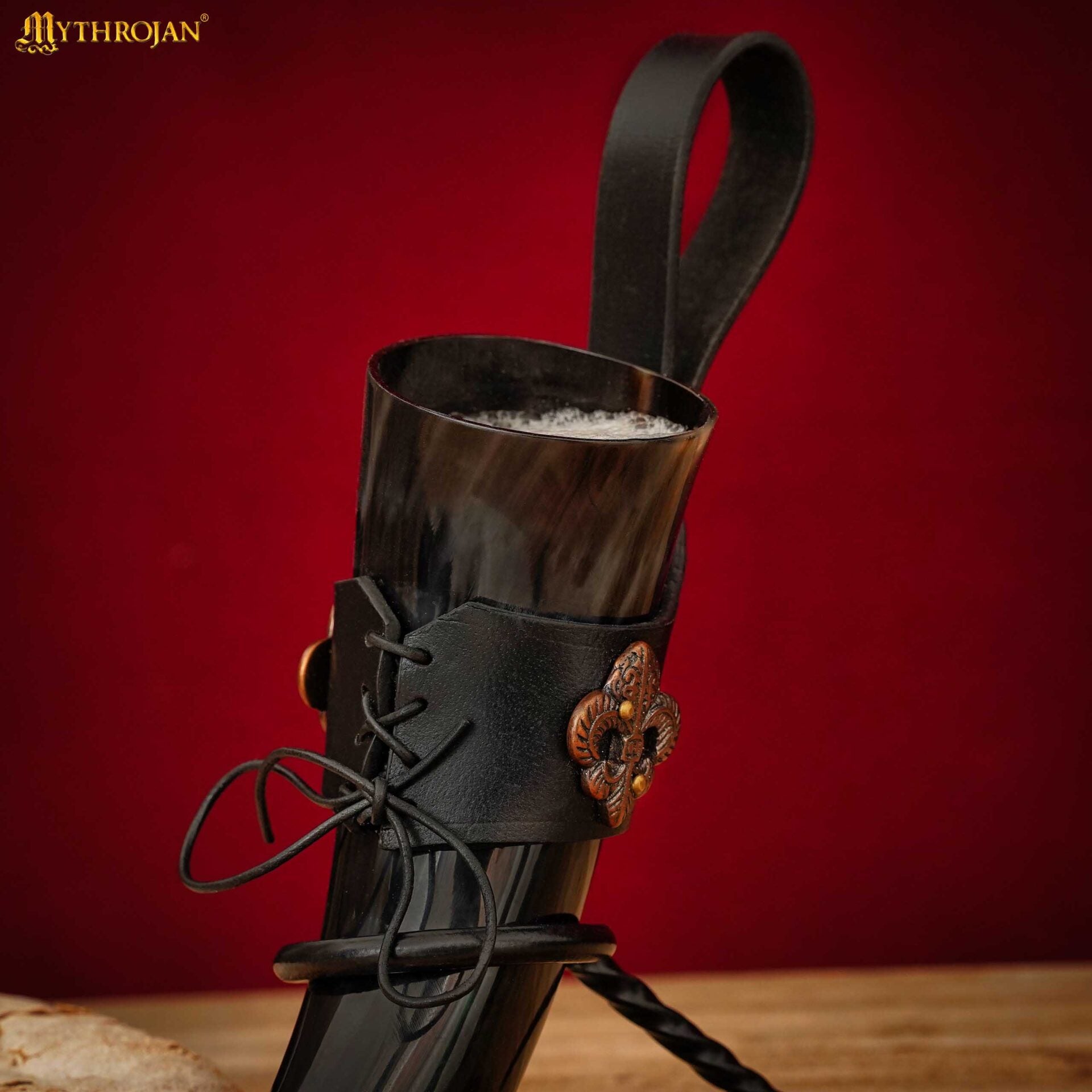 Cuerno bebedor vikingo 250 ml con soporte de cuero negro – acabado pulido - imagen 5