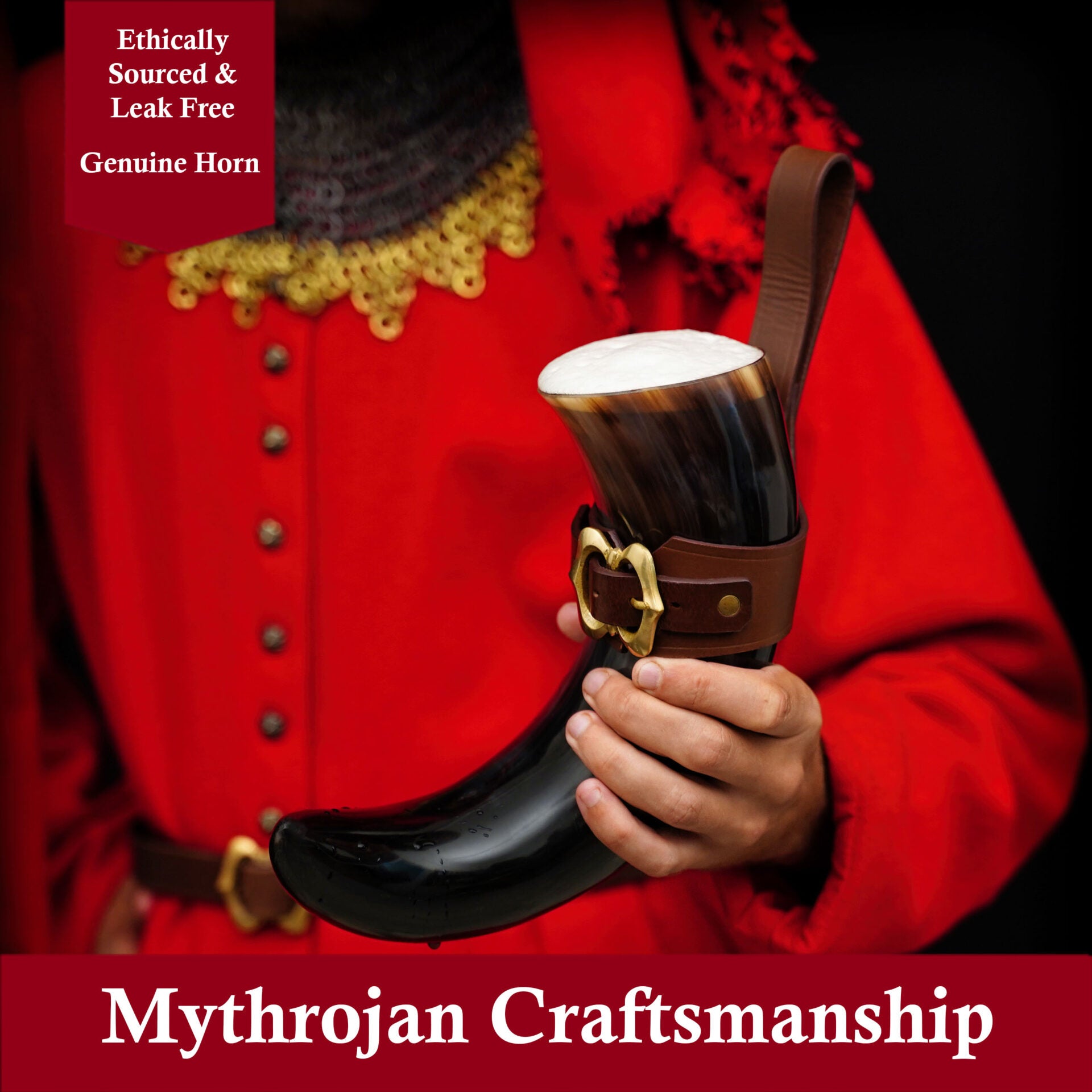 Cuerno vikingo Mythrojan "The Loyal Soldier" 600 ml con soporte de piel - acabado pulido - imagen 6