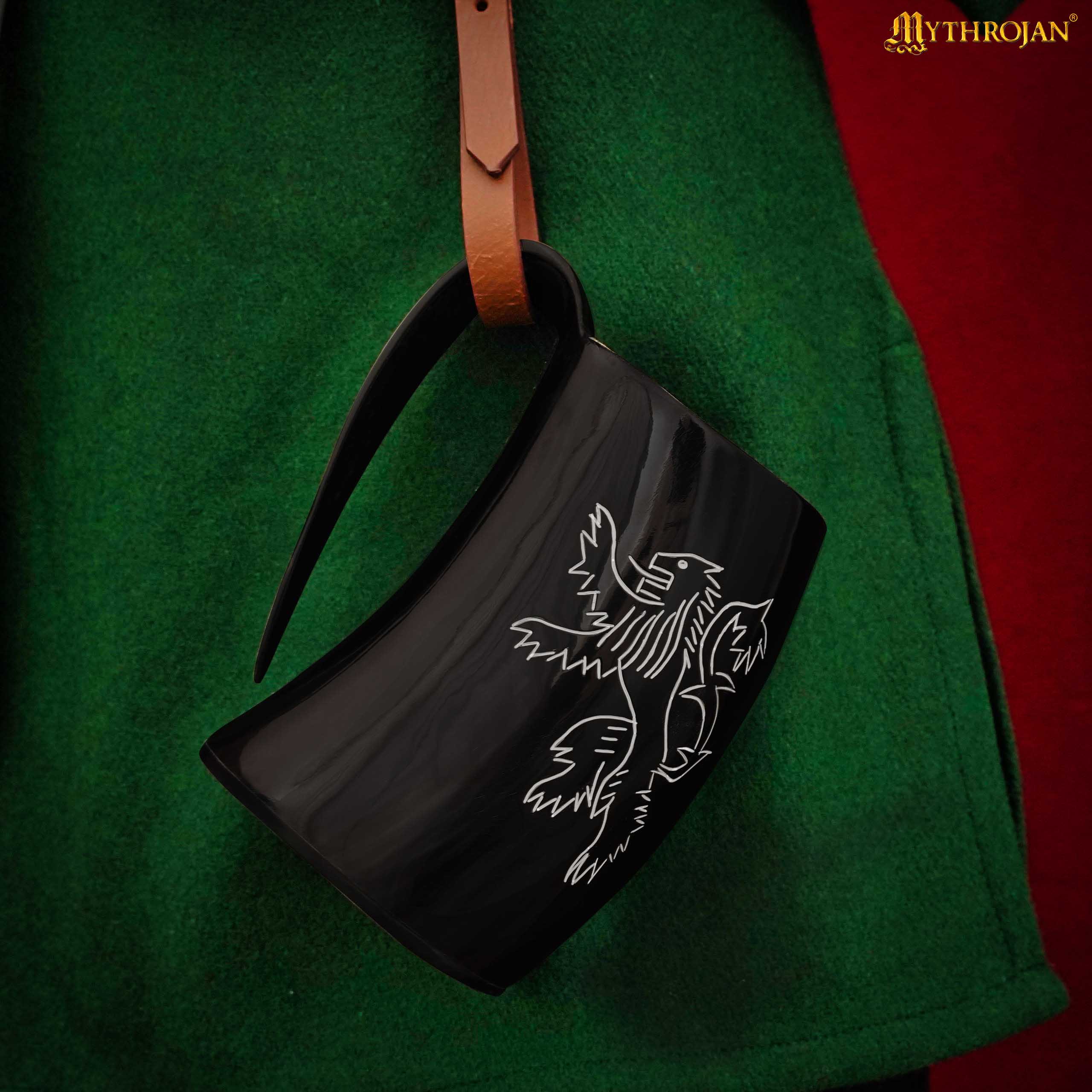 Jarra vikinga de cuerno de buey grabada con funda de cuero - imagen 19