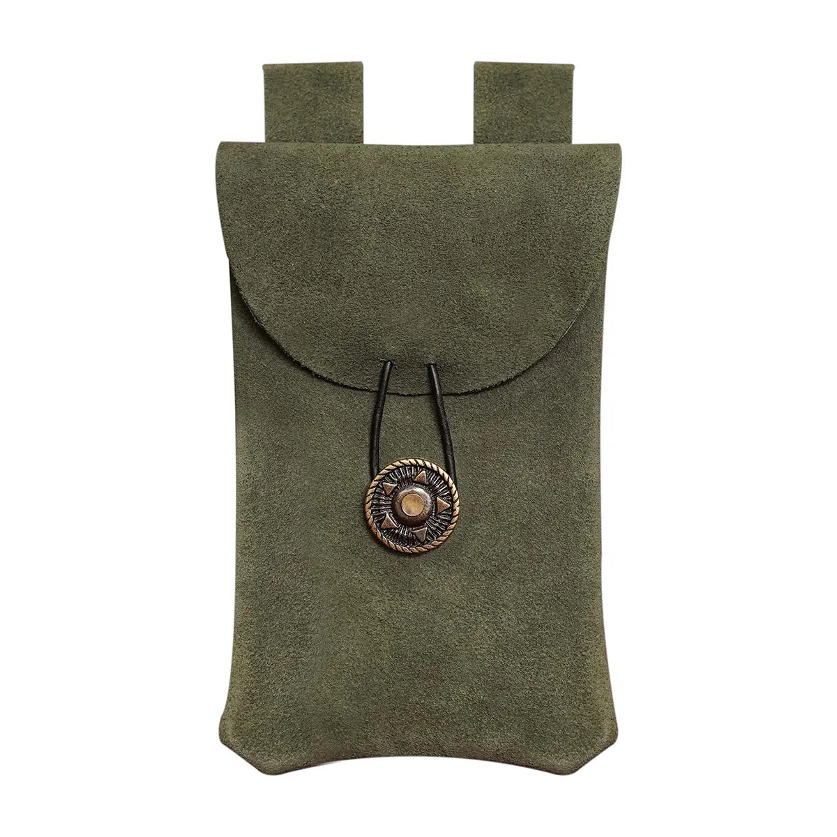 Bolsa de cinturón Mythrojan en piel serraje con botón antiguo