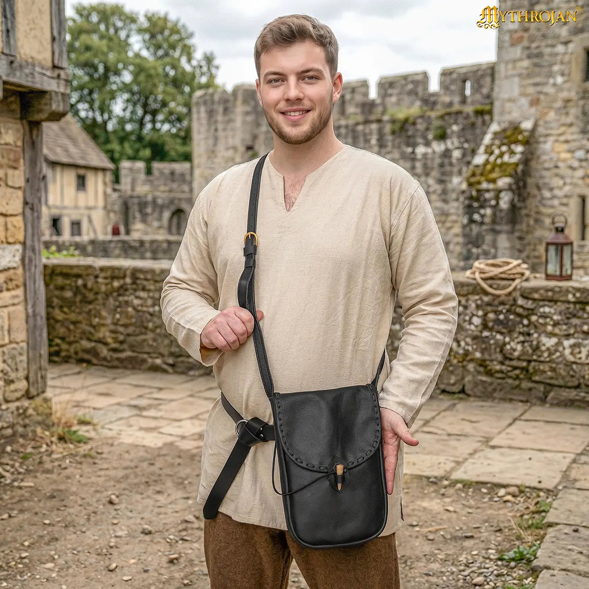 Bolsa mensajera medieval de cuero Mythrojan - imagen 3