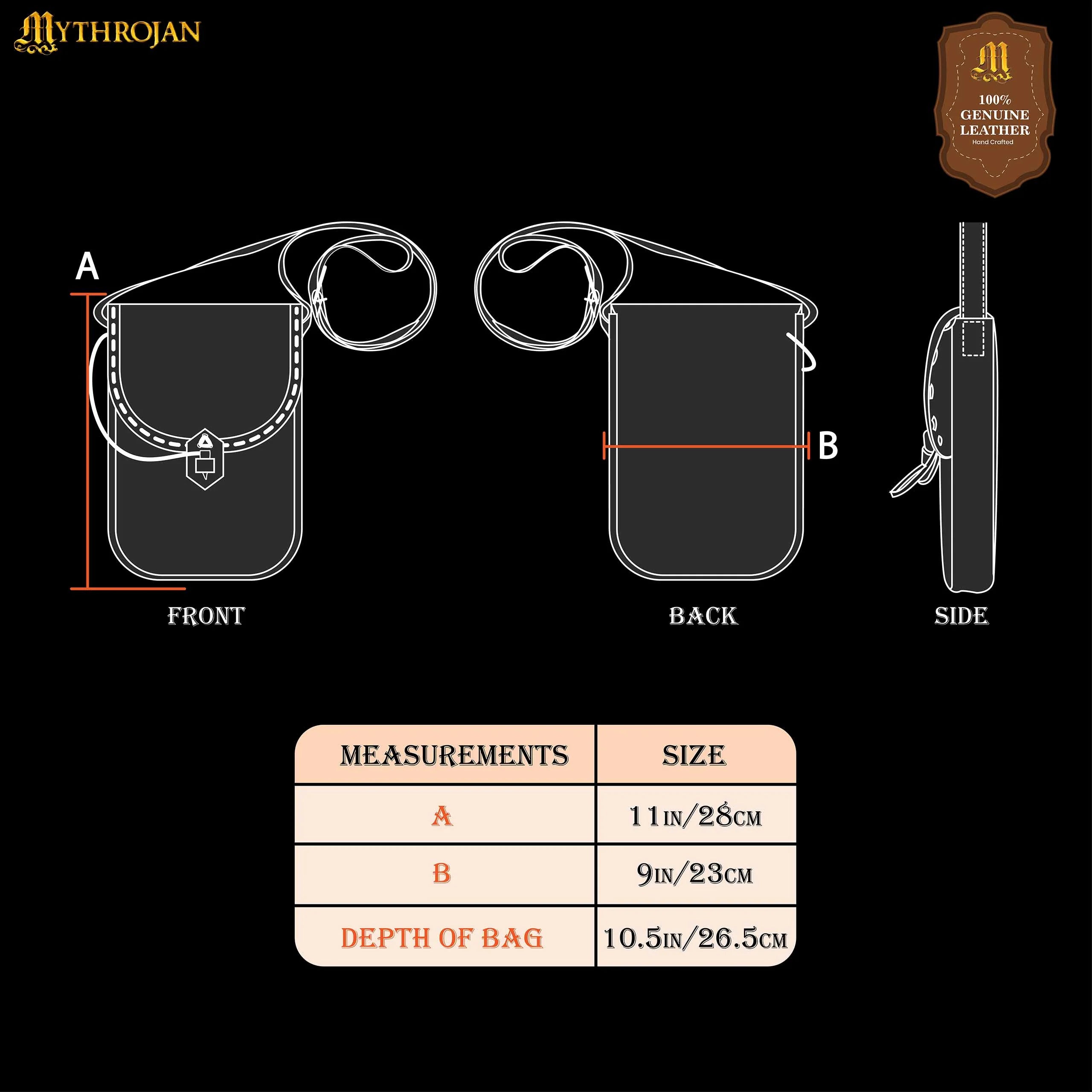Bolsa mensajera medieval de cuero Mythrojan - imagen 12