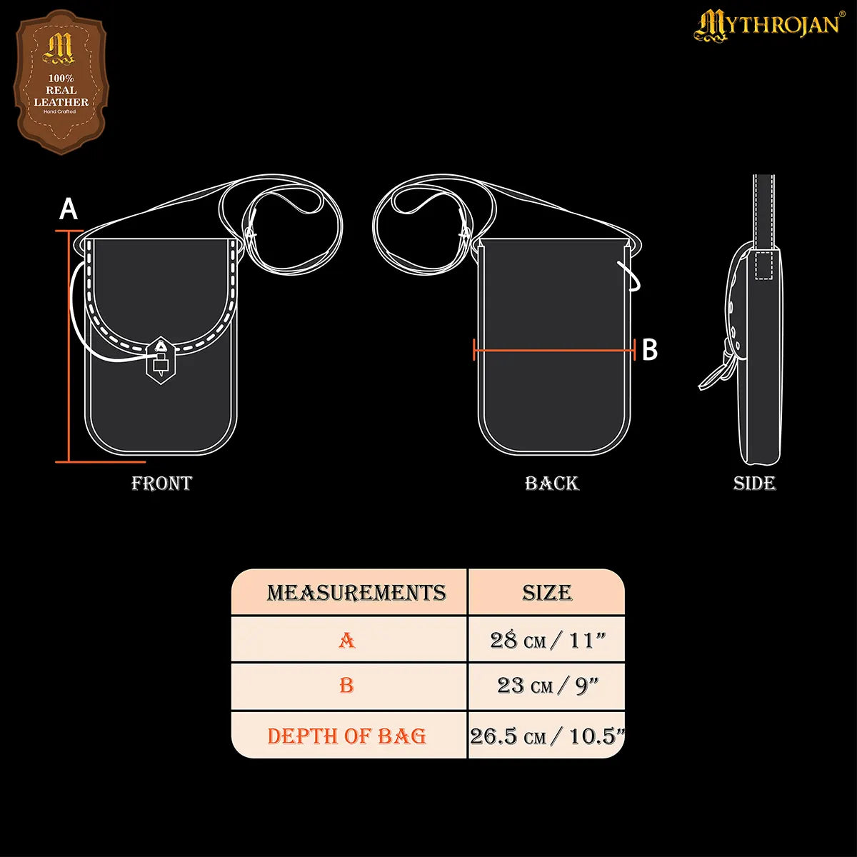Bolsa mensajera medieval de cuero Mythrojan - imagen 20
