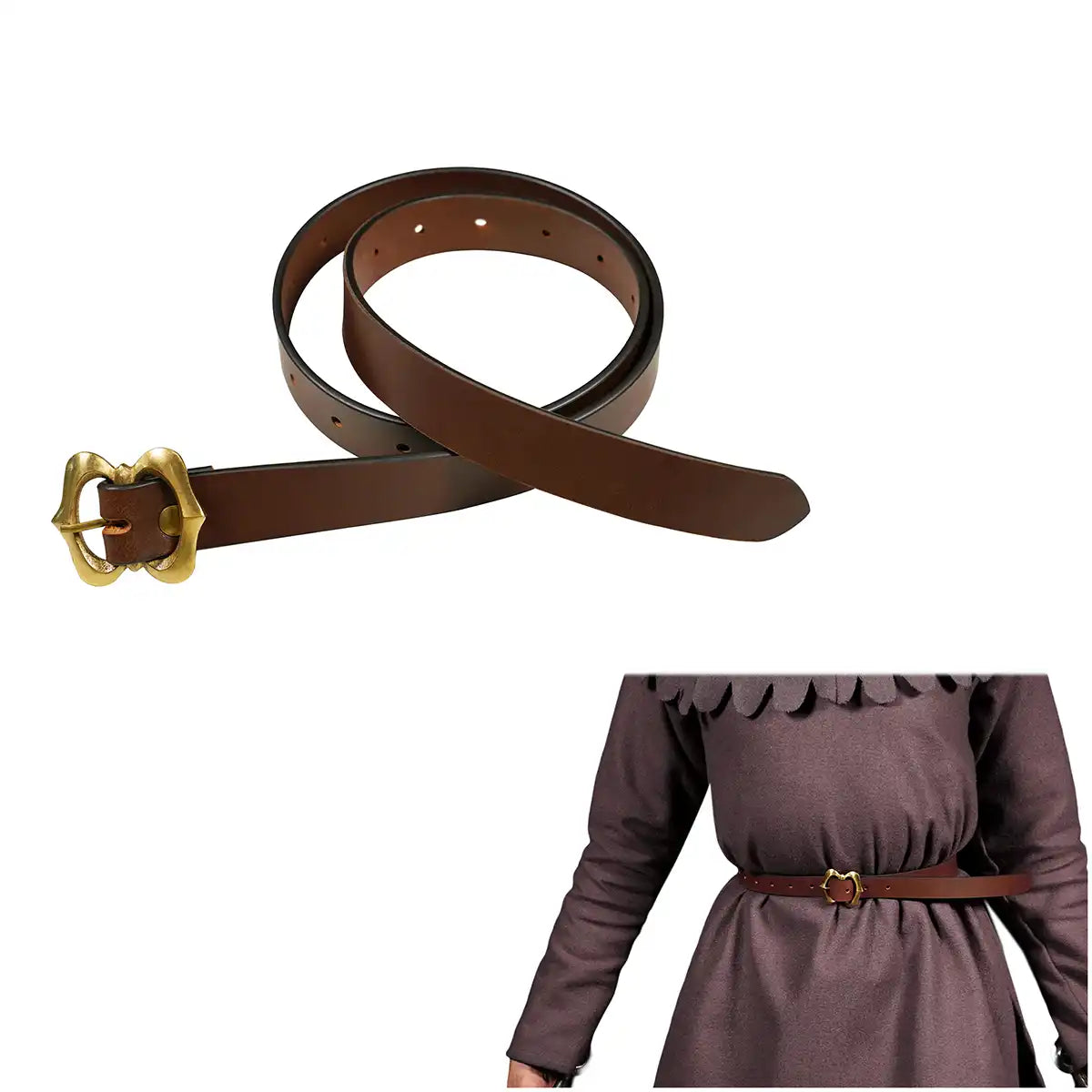 Cinturón medieval de cuero con hebilla de latón (estilo Renacimiento) - Marrón - 40"