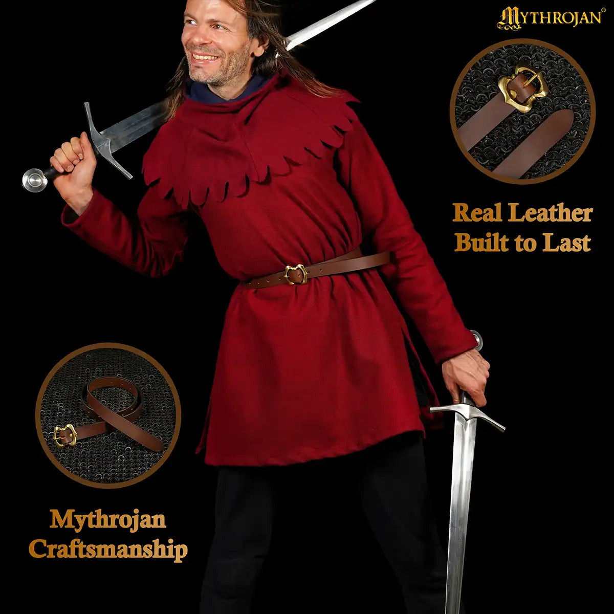 Cinturón medieval de cuero con hebilla de latón (estilo Renacimiento) - imagen 18