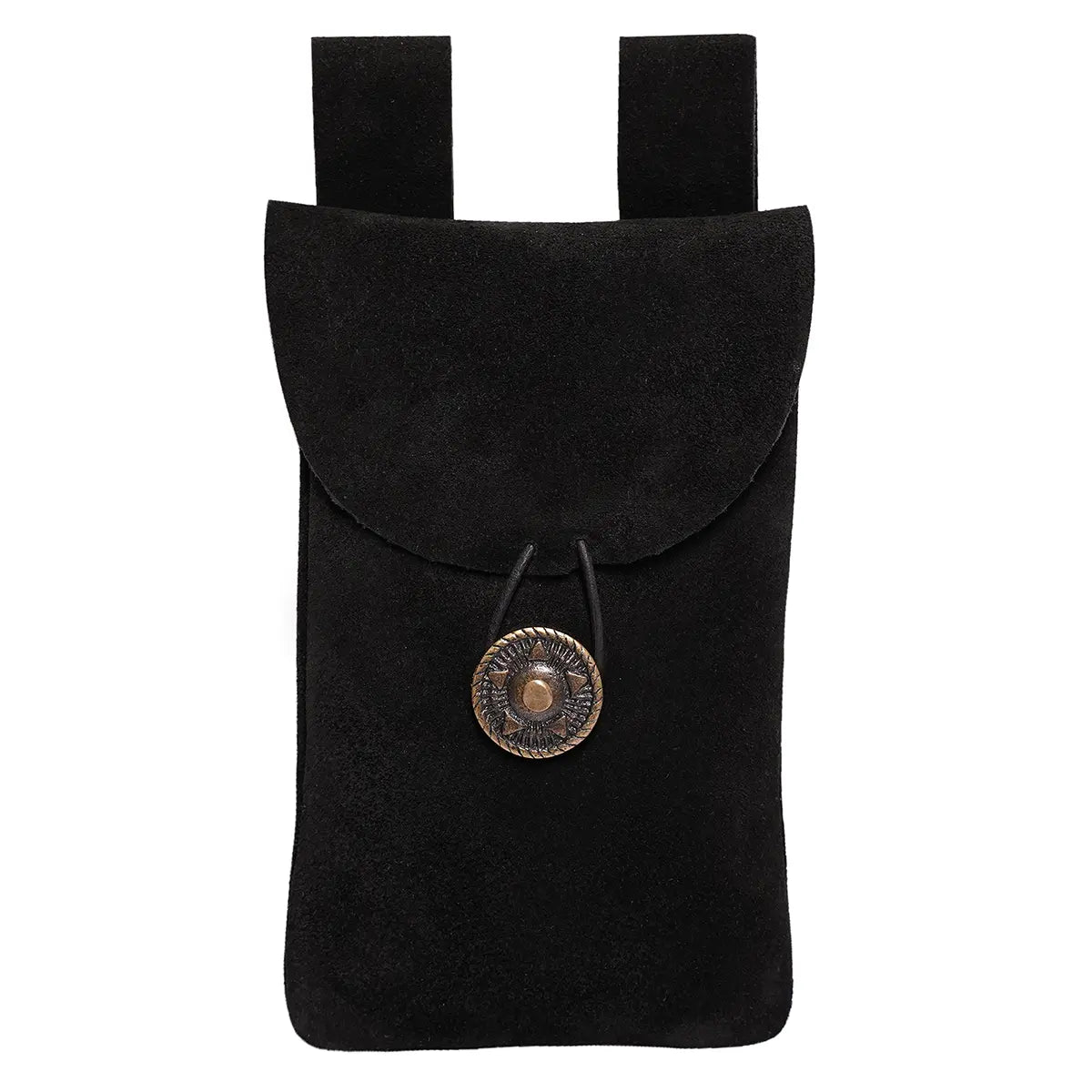Bolsa de cinturón Mythrojan en piel serraje con botón antiguo - Negro