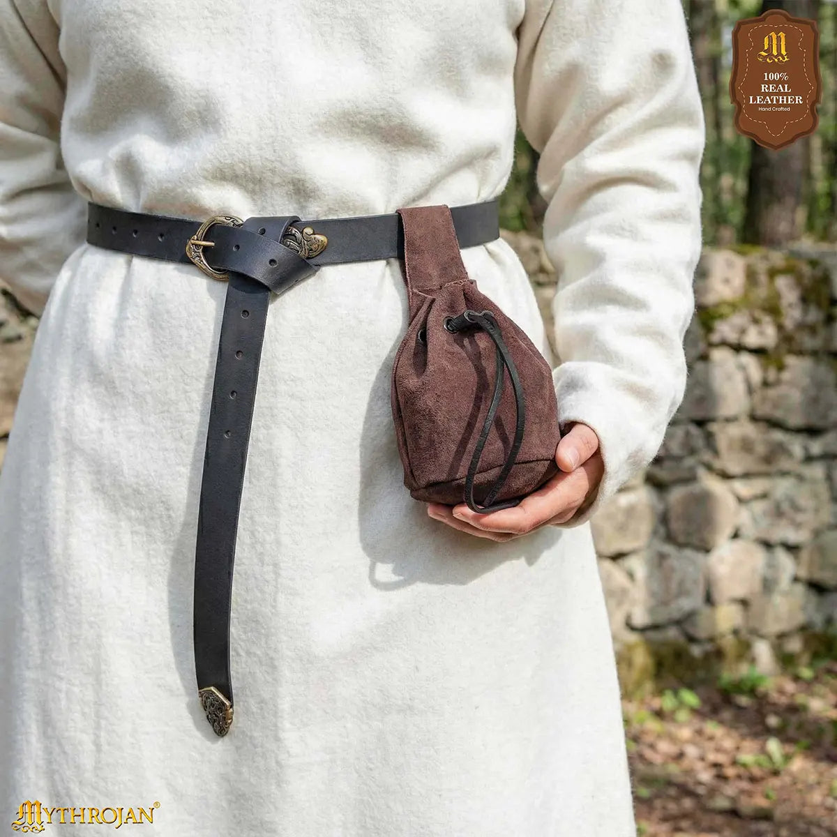 Monedero medieval de ante con cordón - imagen 8