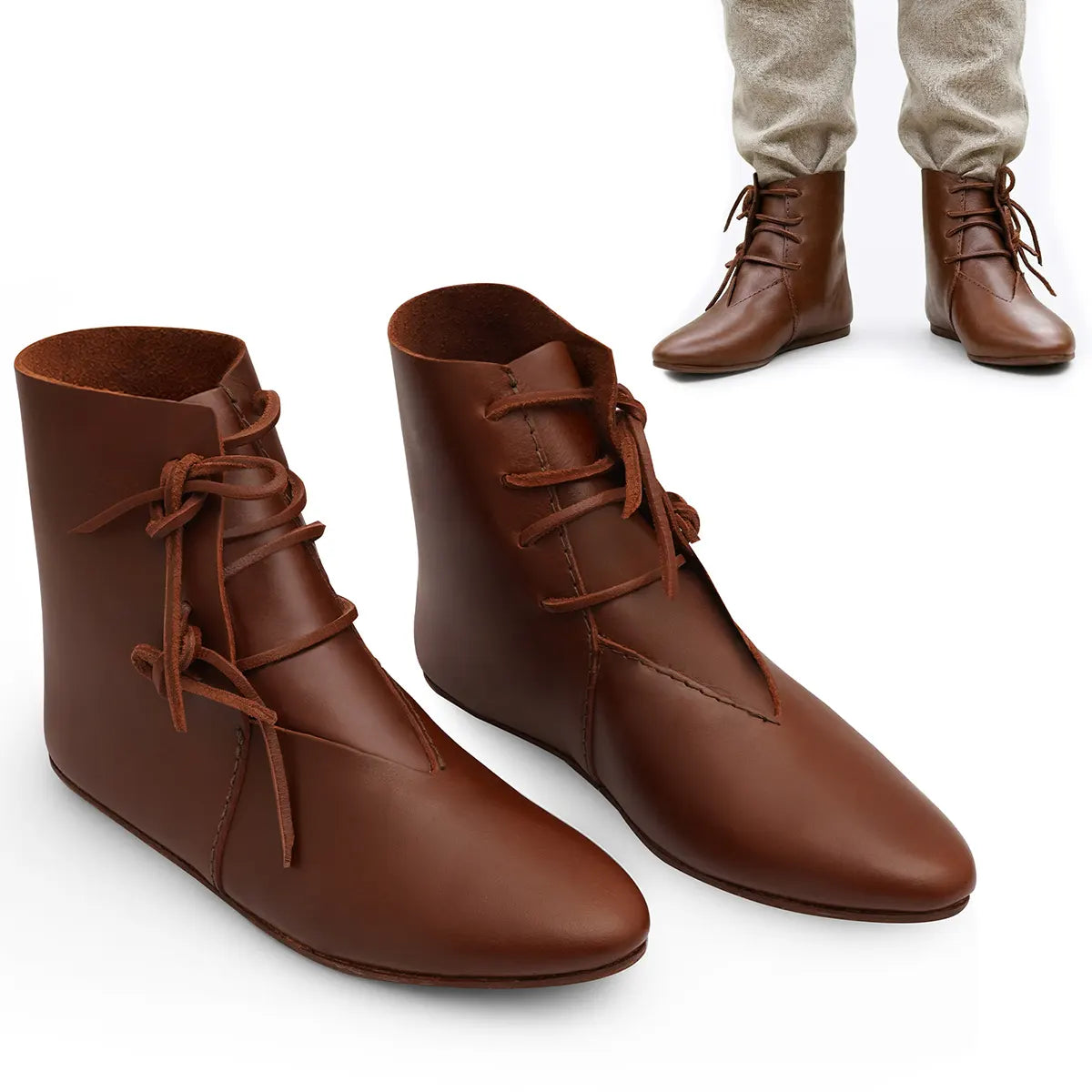 Zapatos medievales (siglos XII–XV) en cuero plena flor, marrón — Tallas 39–45