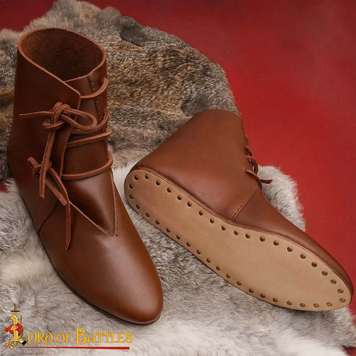 Zapatos medievales (siglos XII–XV) en cuero plena flor, marrón — Tallas 39–45 - imagen 4
