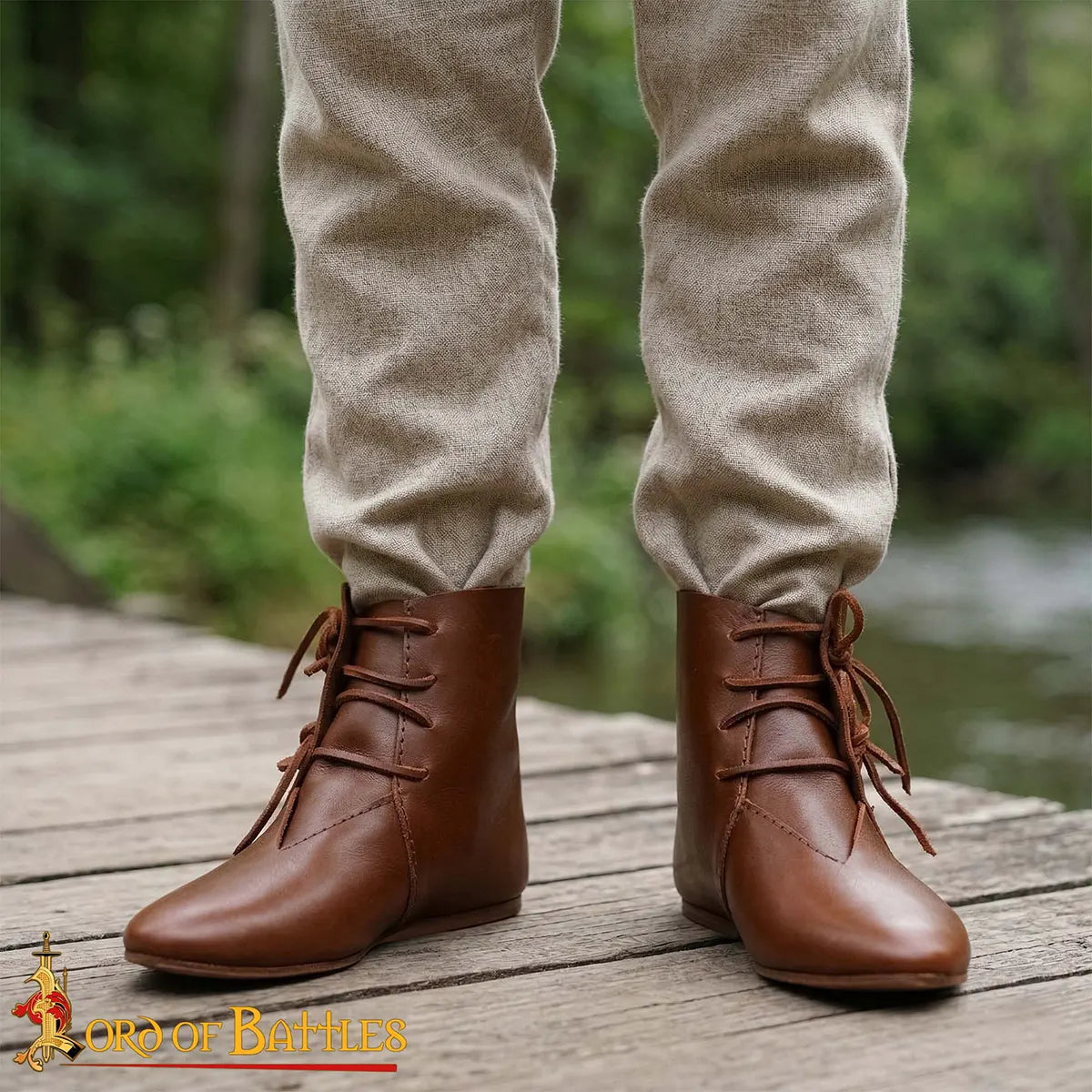 Zapatos medievales (siglos XII–XV) en cuero plena flor, marrón — Tallas 39–45 - imagen 5