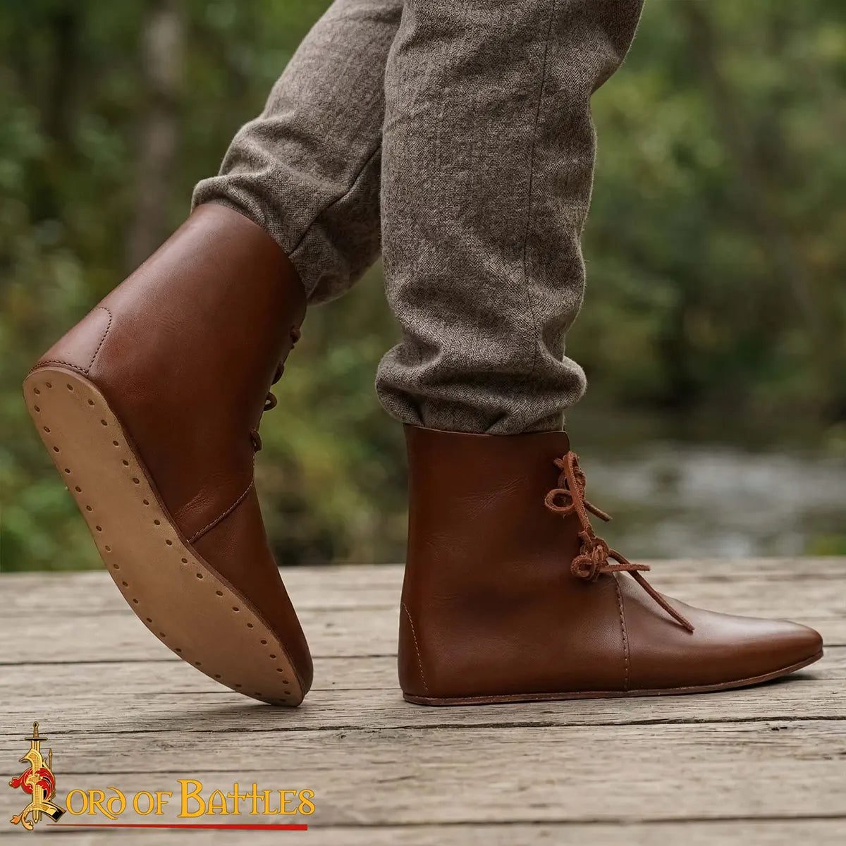 Zapatos medievales (siglos XII–XV) en cuero plena flor, marrón — Tallas 39–45 - imagen 6