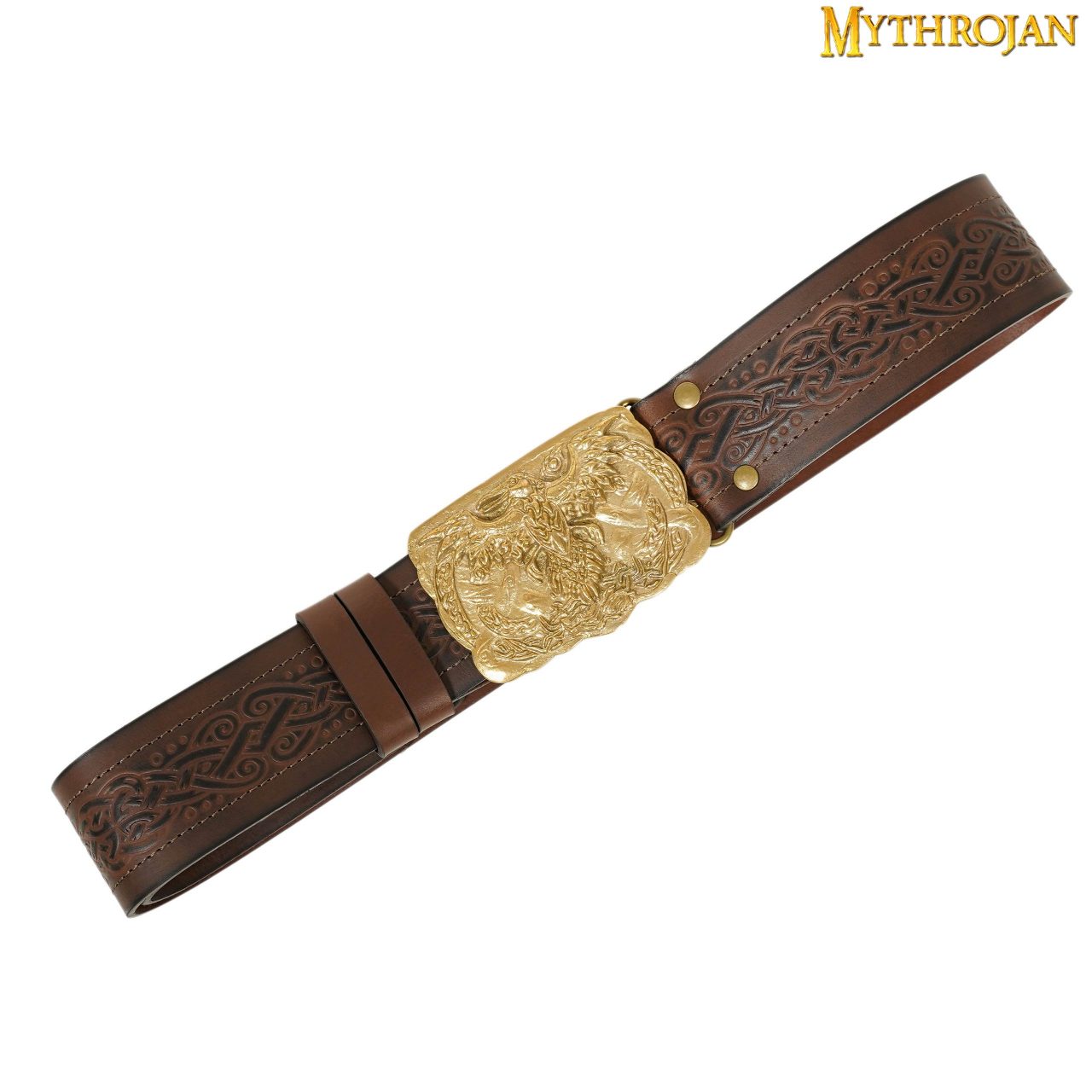 Cinturón vikingo urbano con hebilla de latón y cuero repujado - imagen 2
