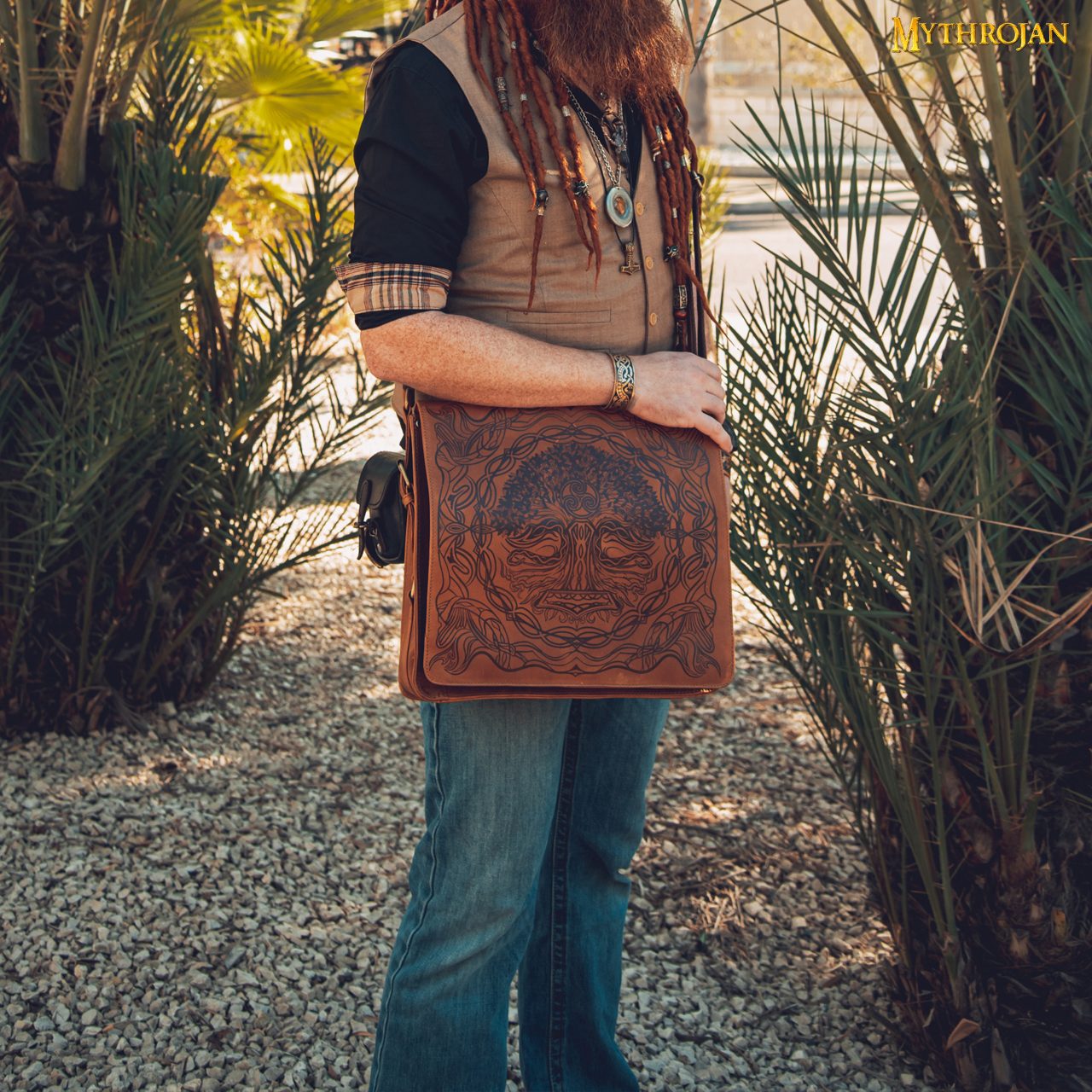 Bandolera vikingo de cuero genuino con Mjolnir - 14" - imagen 13