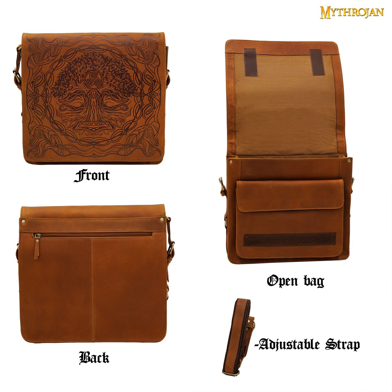 Bandolera vikingo de cuero genuino con Mjolnir - 14" - imagen 10
