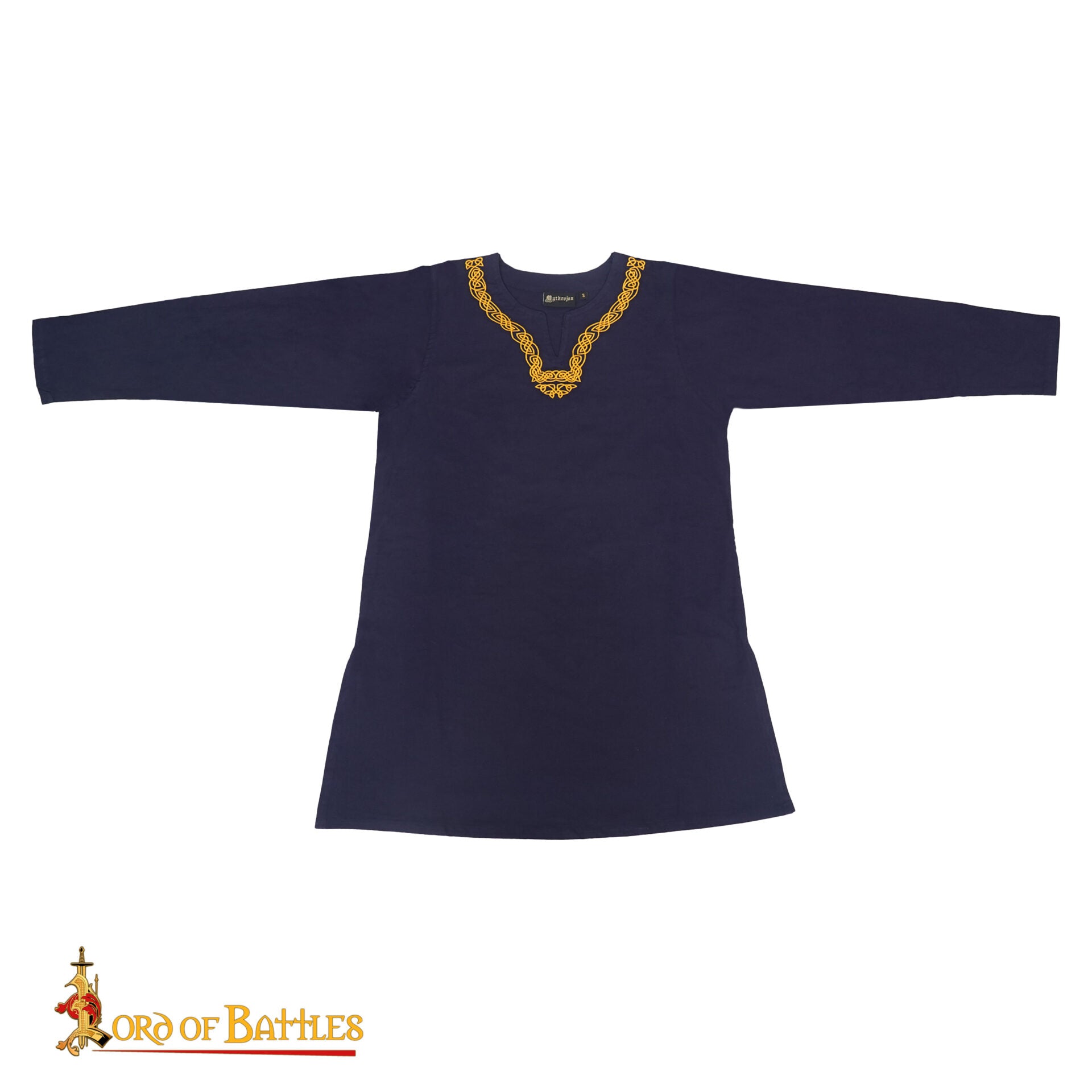 Imagen única de: Túnica vikinga bordada Mythrojan — camisa medieval de algodón