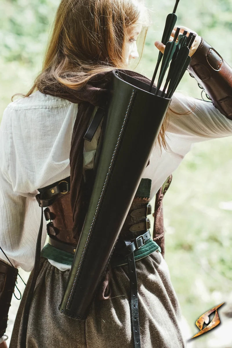 Carcaj de Cuero Curtido Vegetal - Laced Quiver para LARP y Arquería Medieval