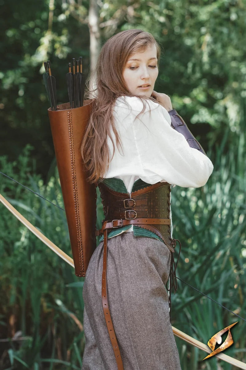 Carcaj de Cuero Curtido Vegetal - Laced Quiver para LARP y Arquería Medieval