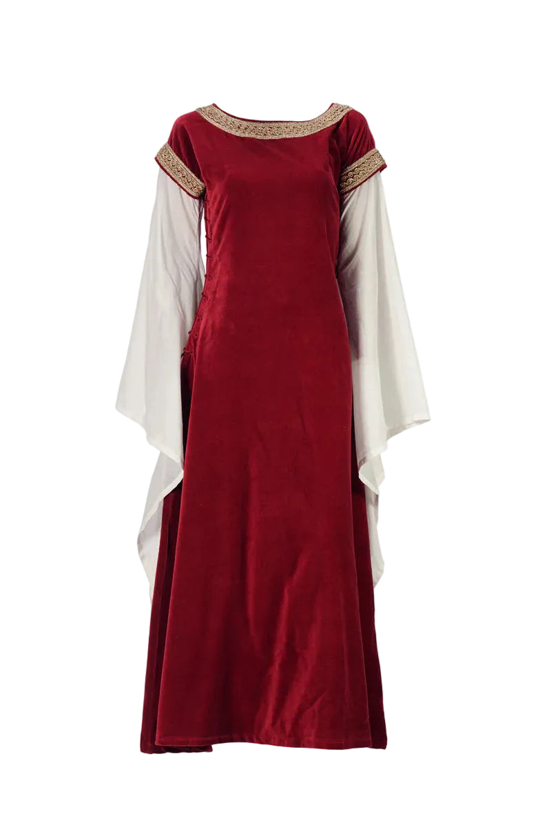 Vestido Medieval de Terciopelo Bliaut Noble Rojo y Blanco - Todo Medieval