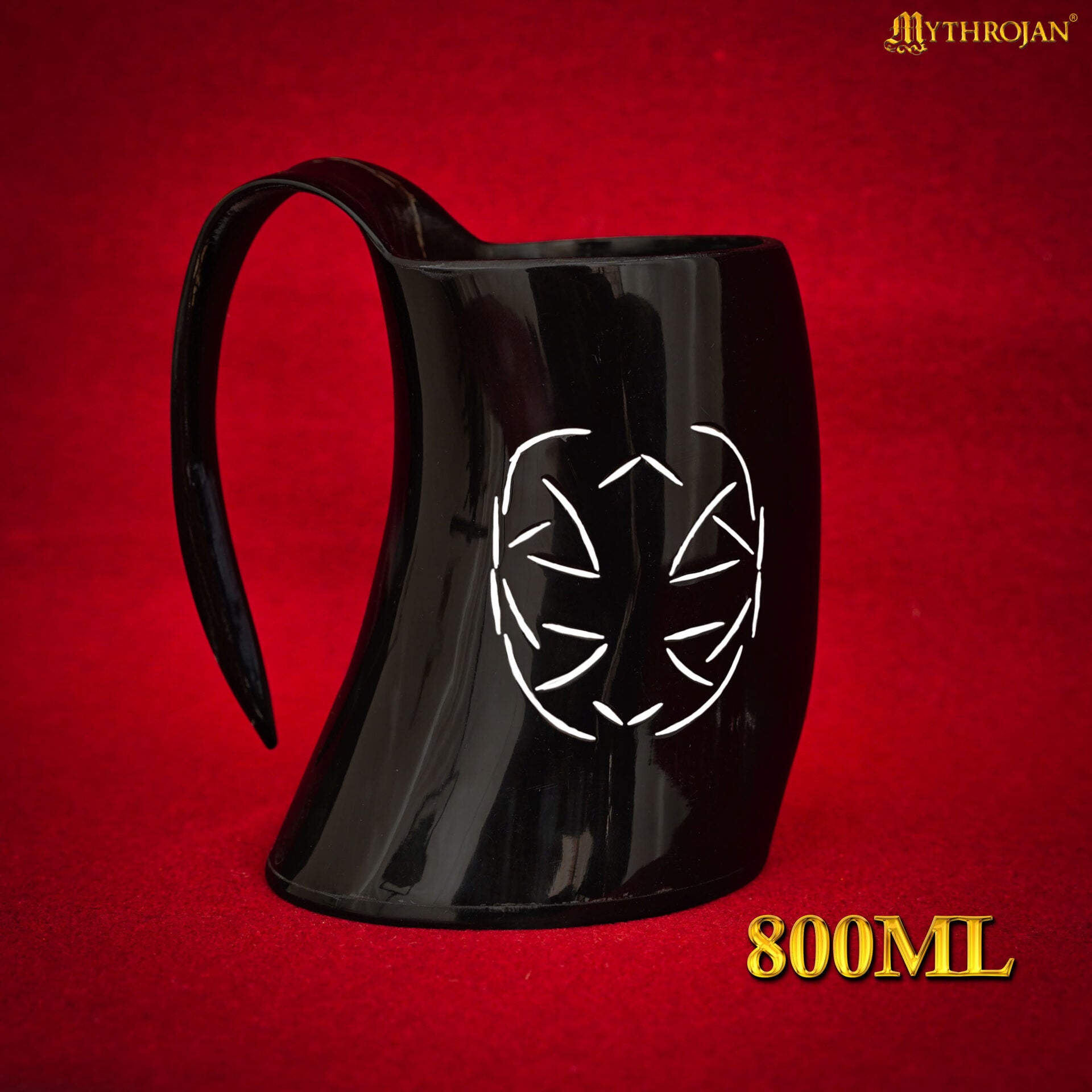 Cuerno vikingo para beber con grabado geométrico y correa de cuero - imagen 18