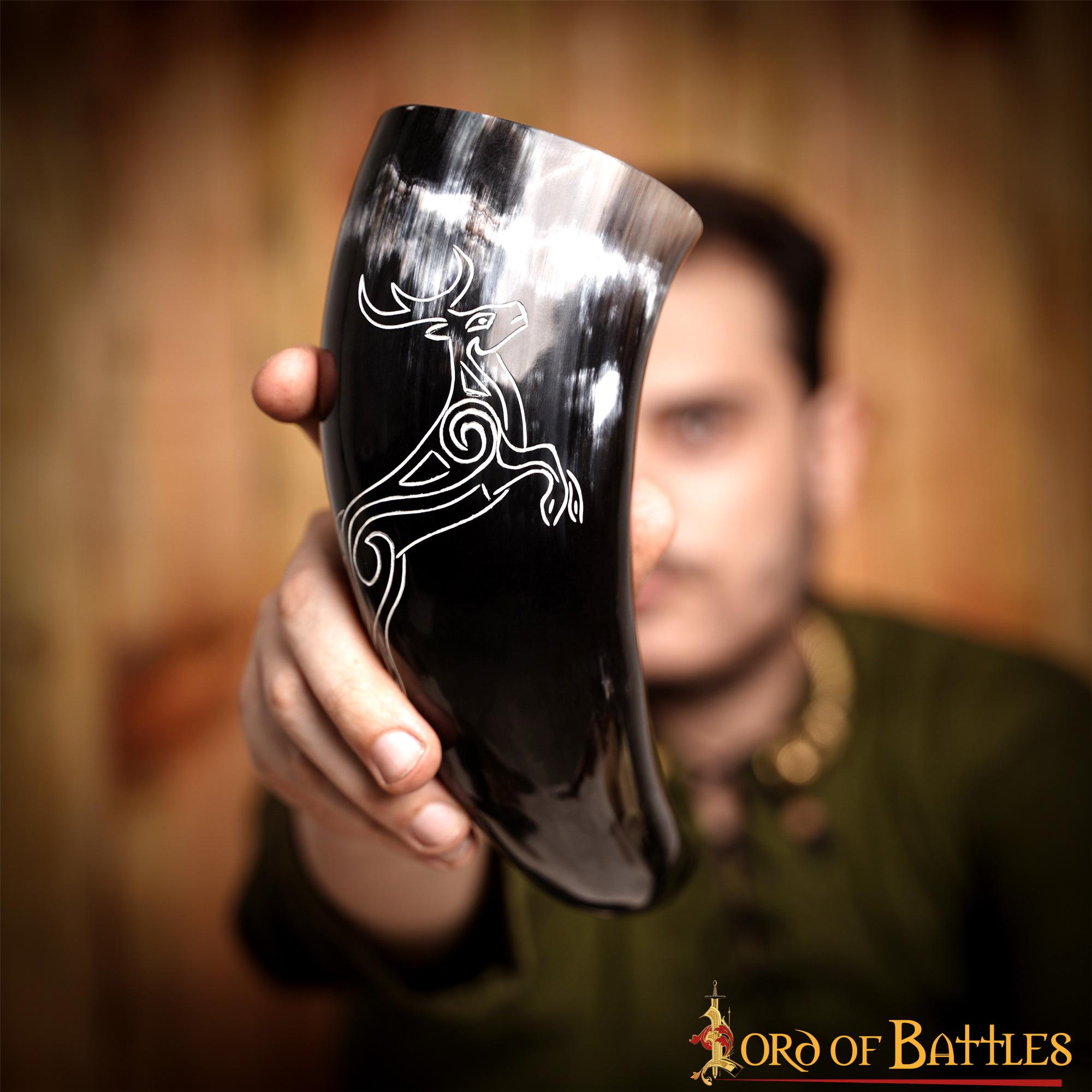 Cuerno de beber Roebuck 400–500 ml, grabado en cuerno de buey genuino - imagen 6